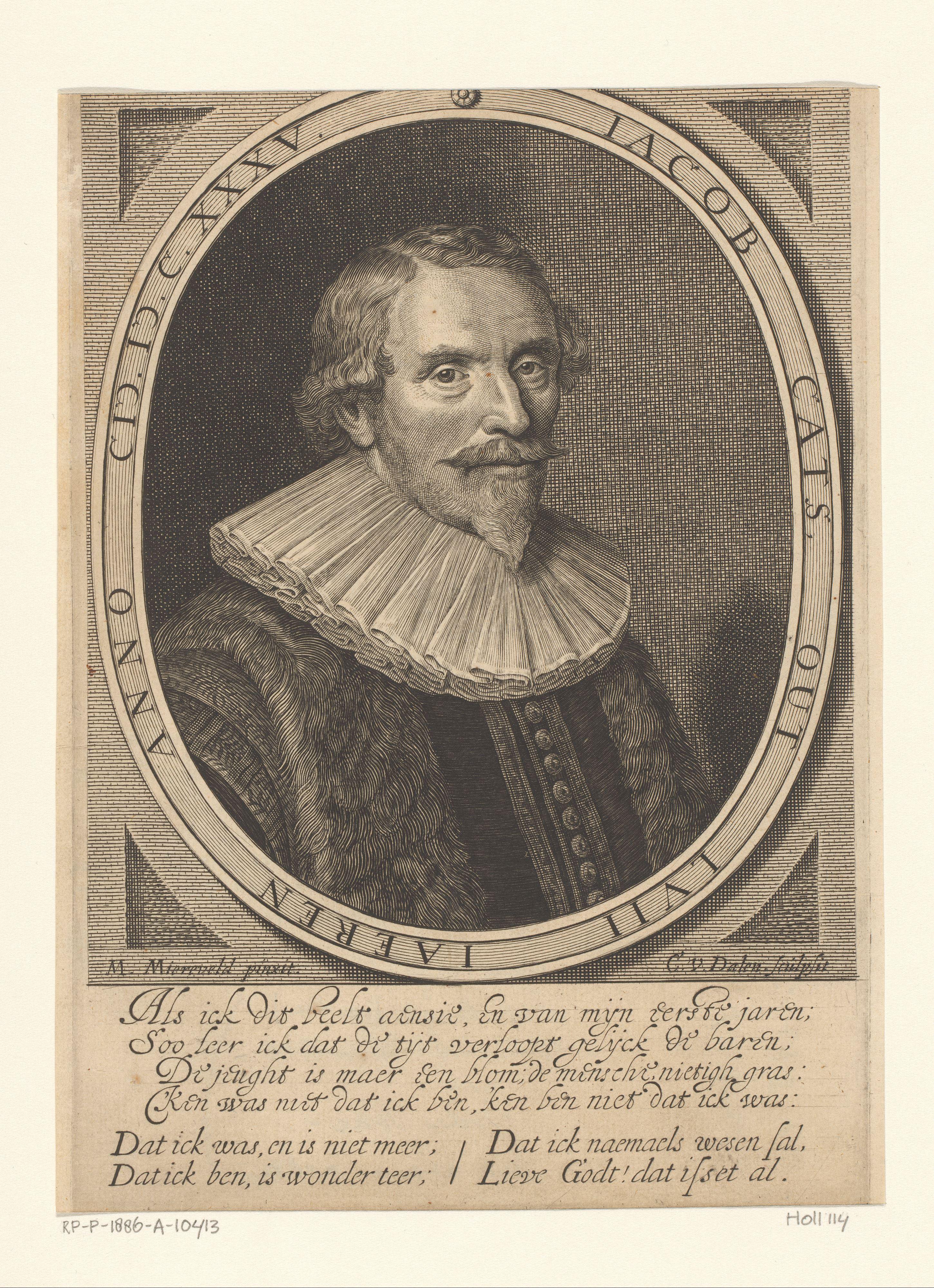 Portret van Jacob Cats op 57-jarige leeftijd