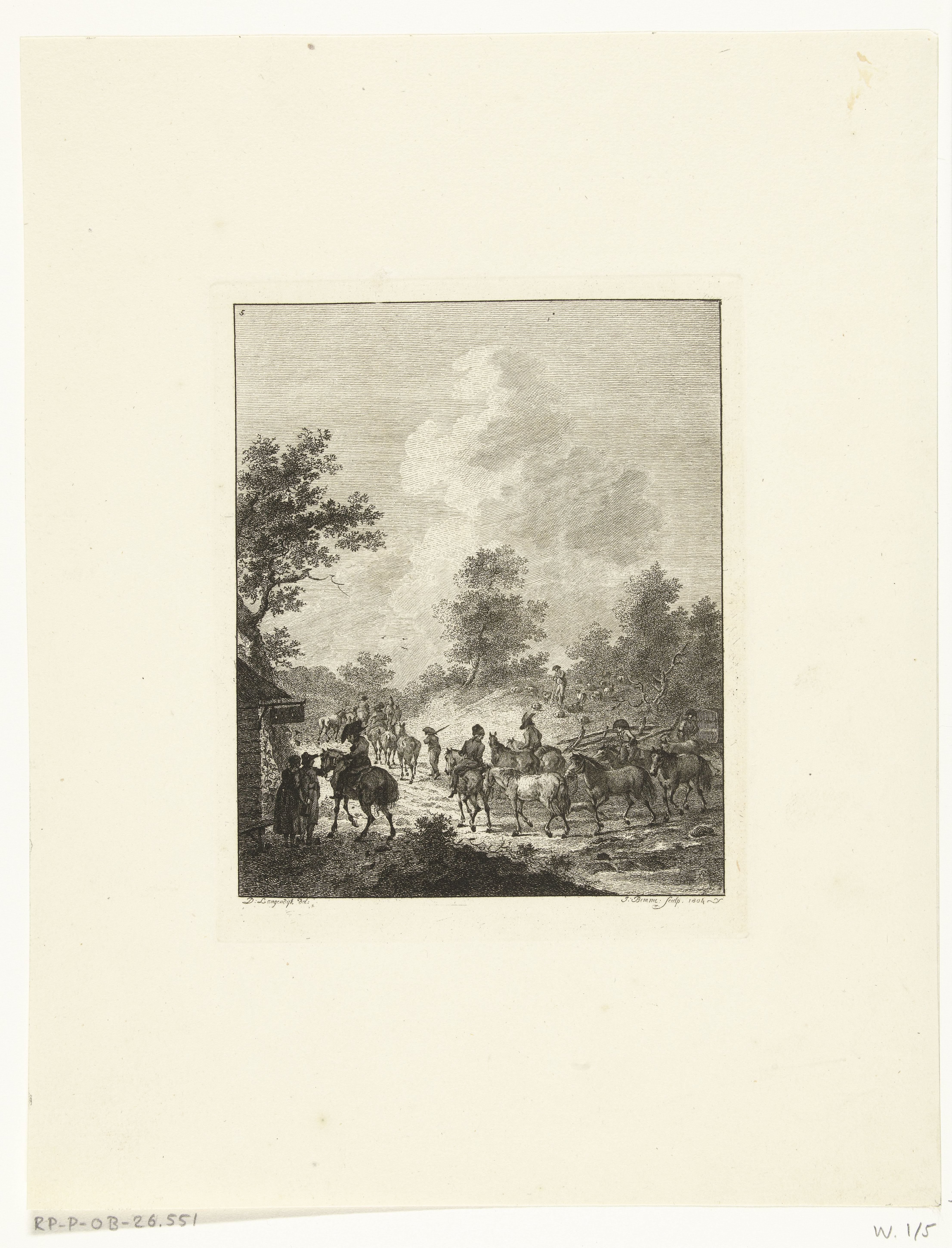 Een groep cavaleriepaarden bij een herberg
