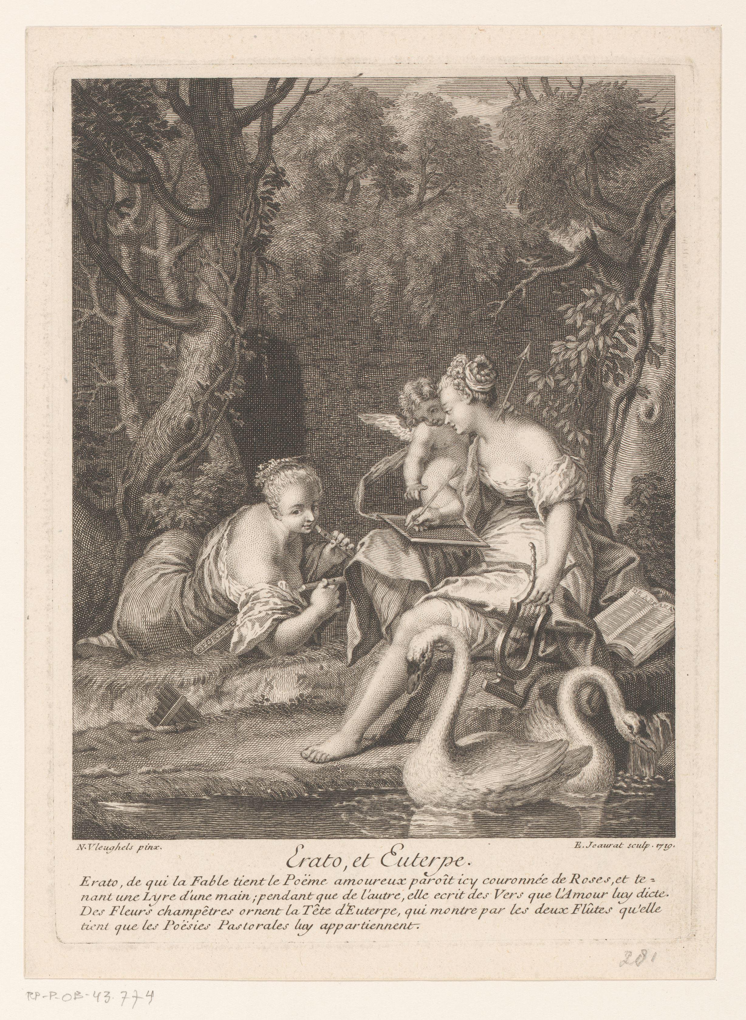 Erato en Euterpe met Amor bij een koppel zwanen