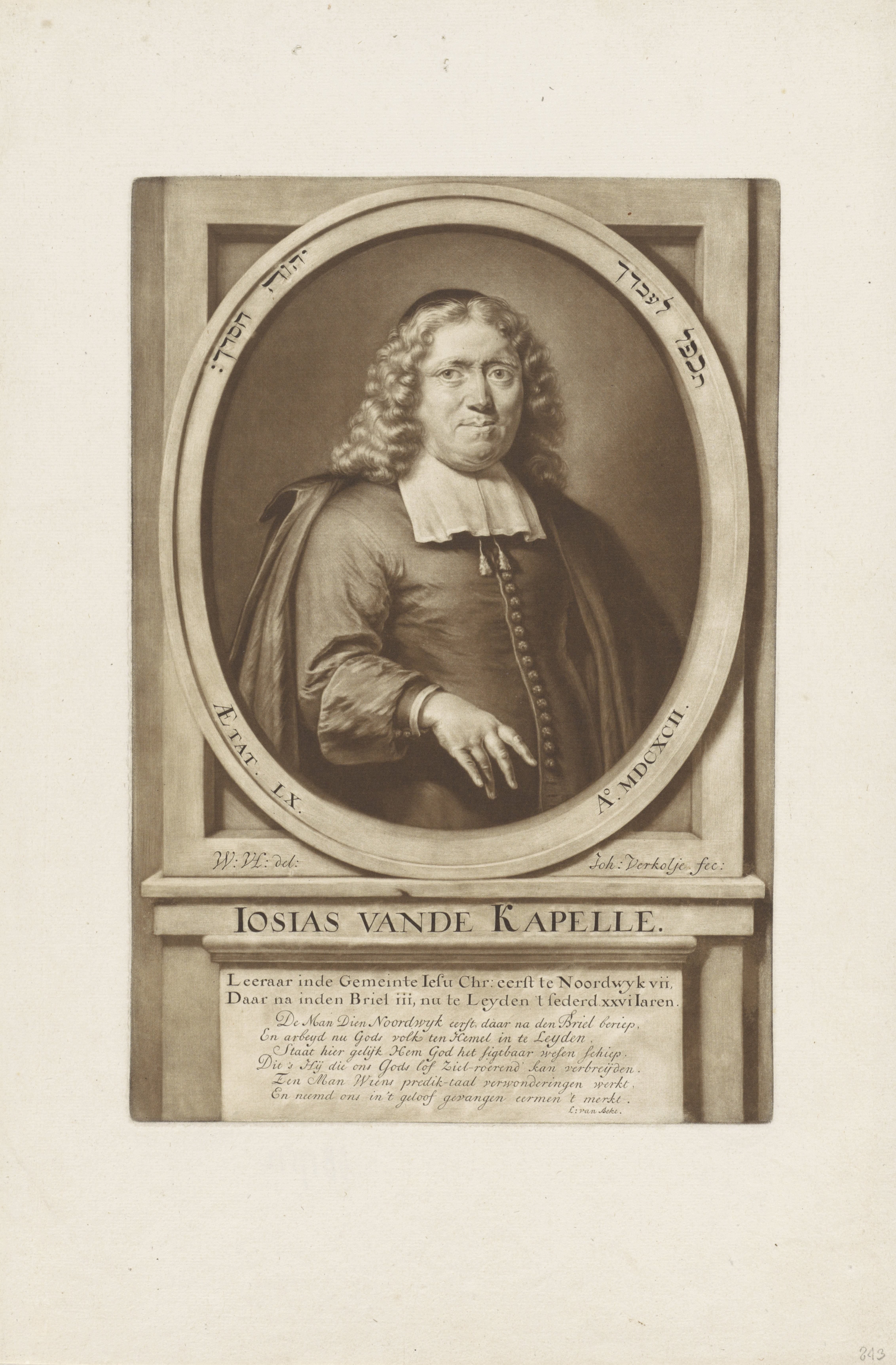 Portret van de predikant Josias van der Kapelle