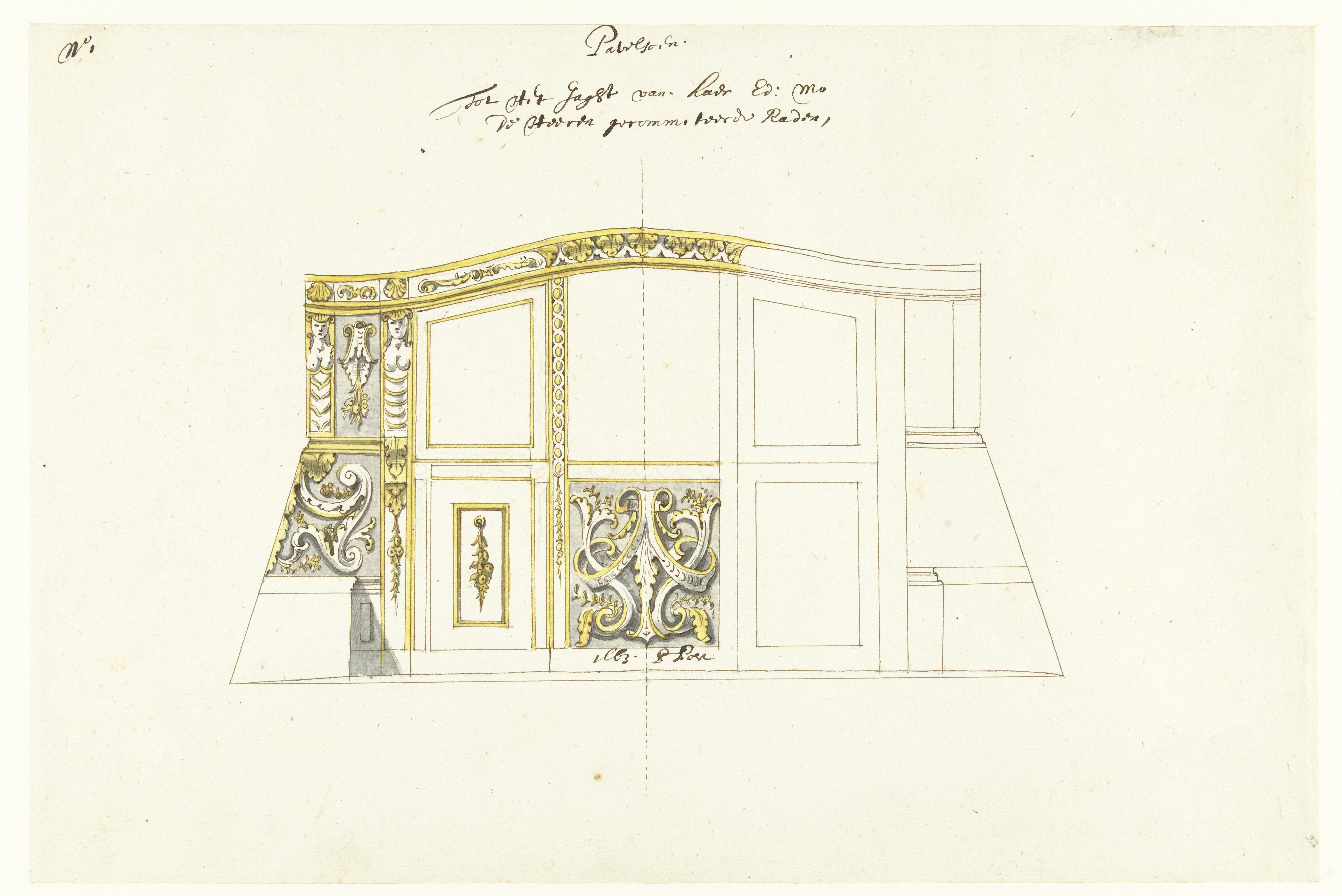 Interieurdecoratie van statenjacht met ornamenten