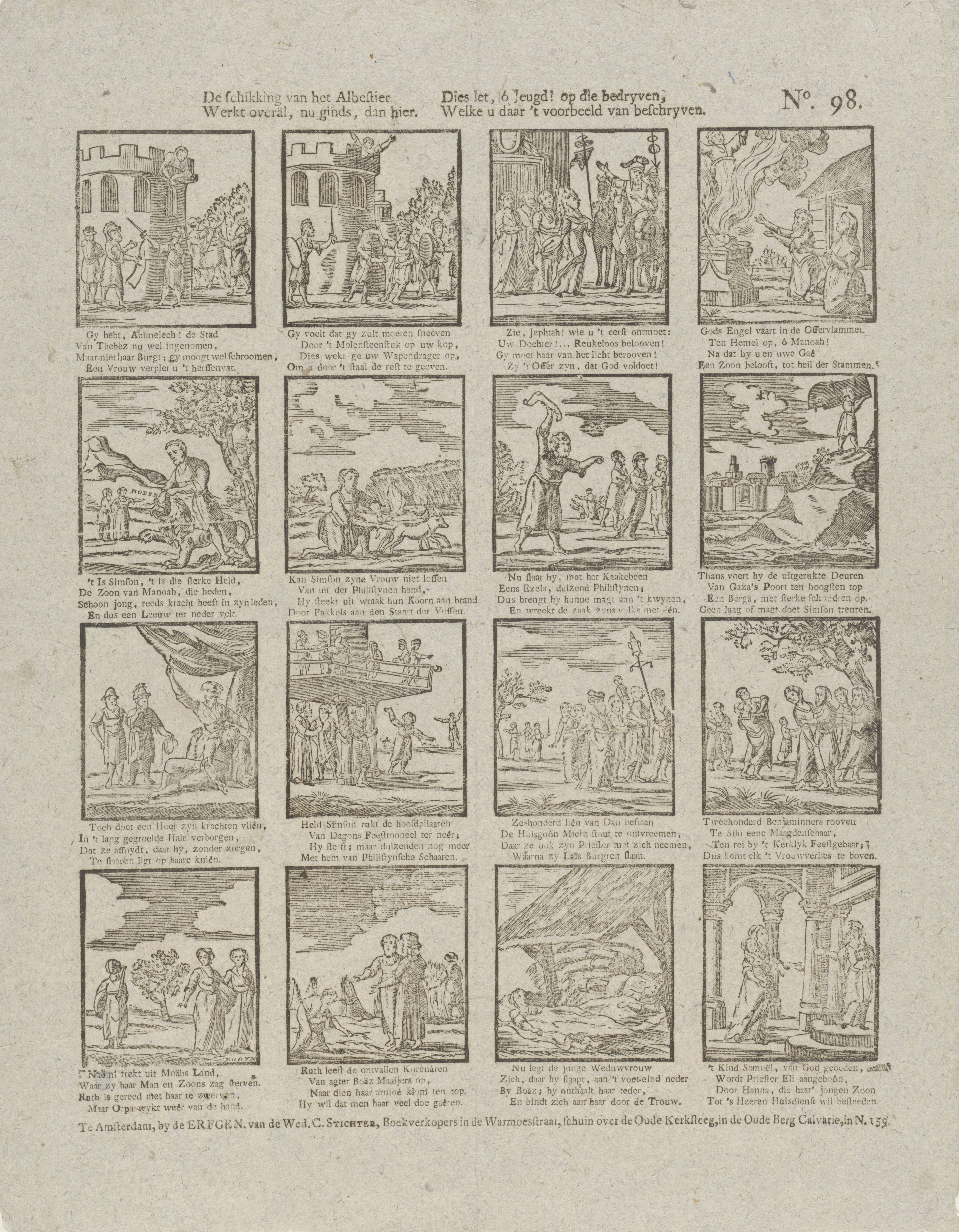 De schikking van het Albestier / Werkt overäl, nu ginds, dan hier. / Dies let, ô jeugd! op die bedryven, / Welke u daar 't voorbeeld van beschryven