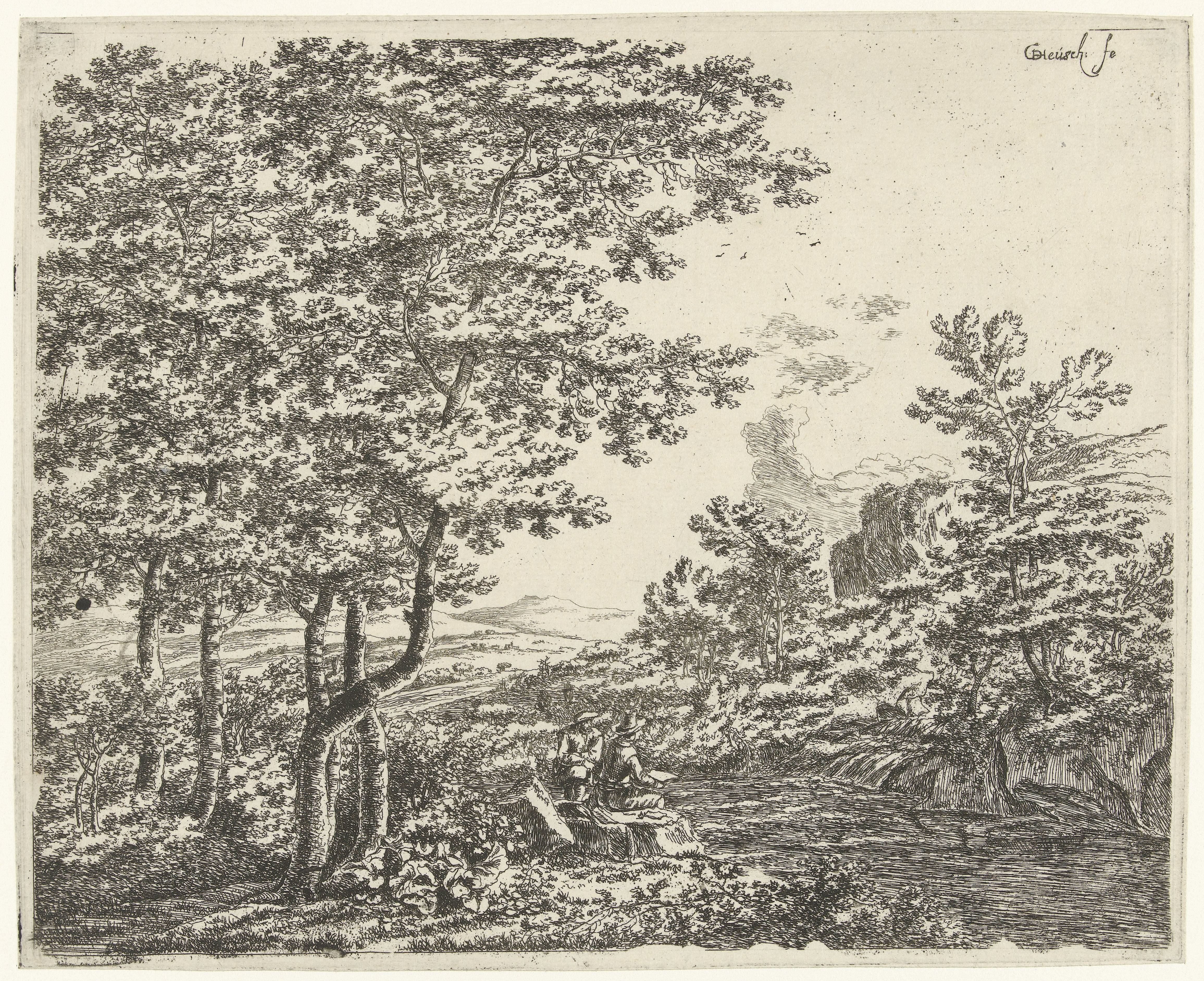 Landschap met een tekenaar
