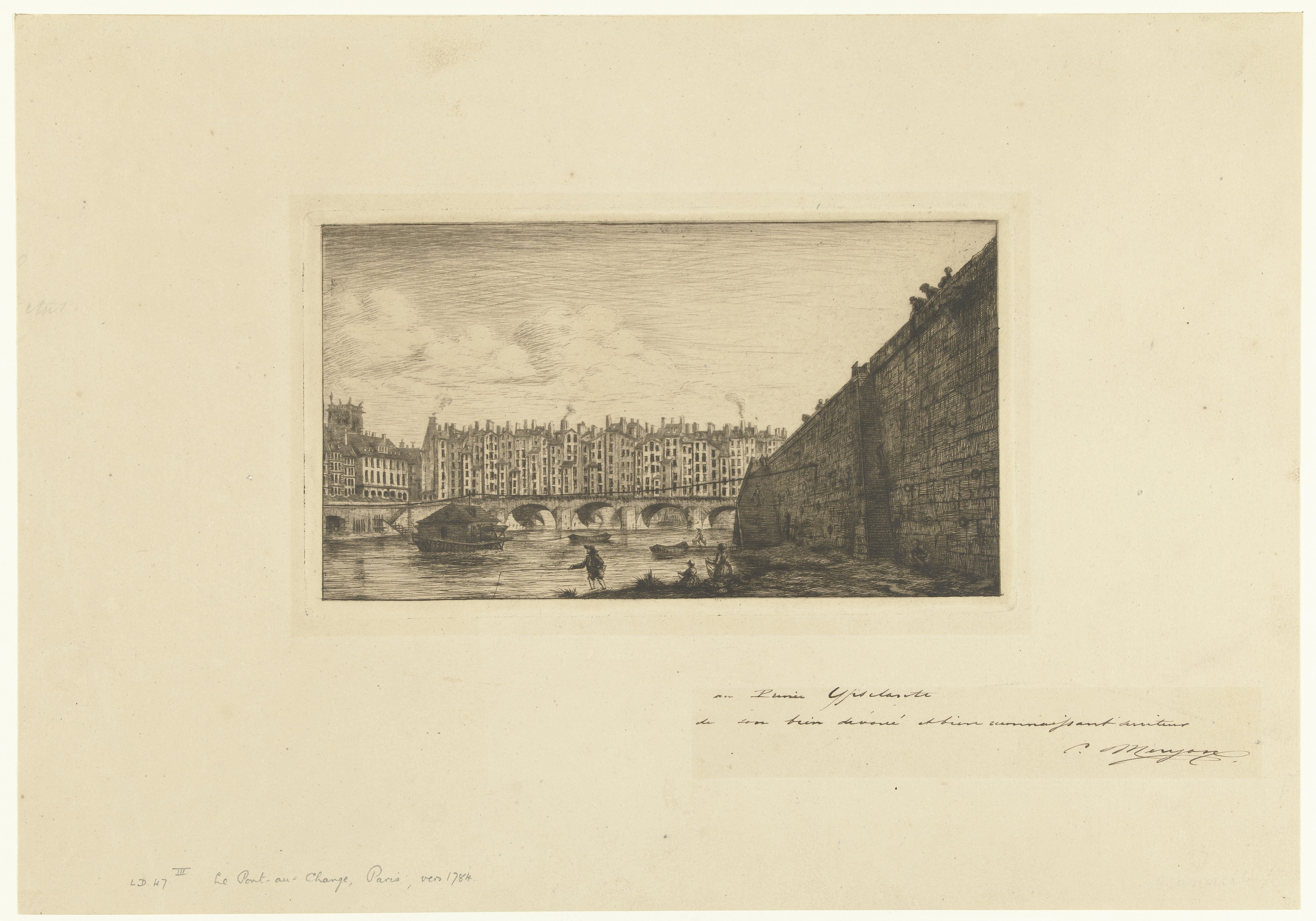 Pont-au-Change en kademuur langs Seine in Parijs
