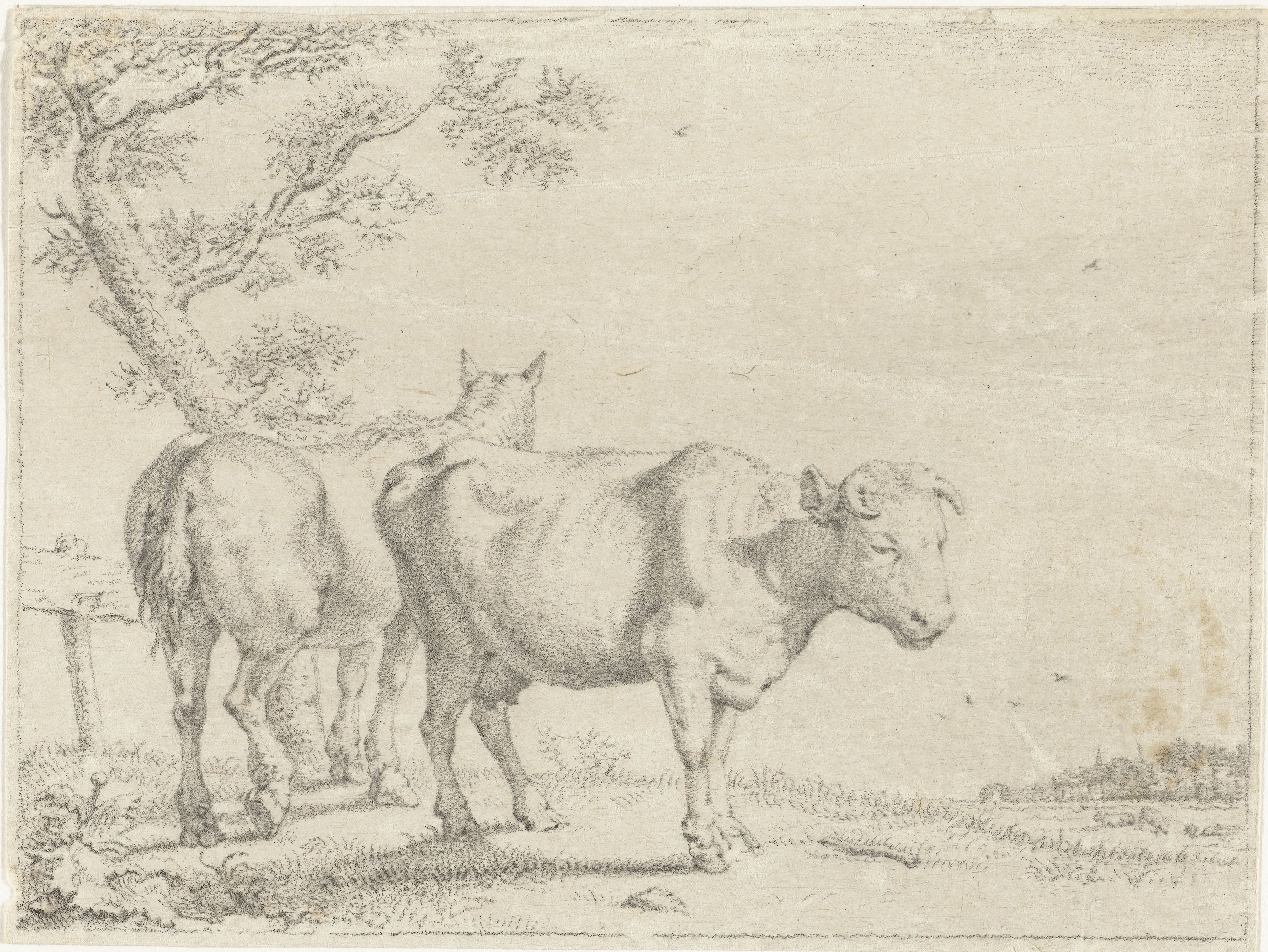 Landschap met koe en paard