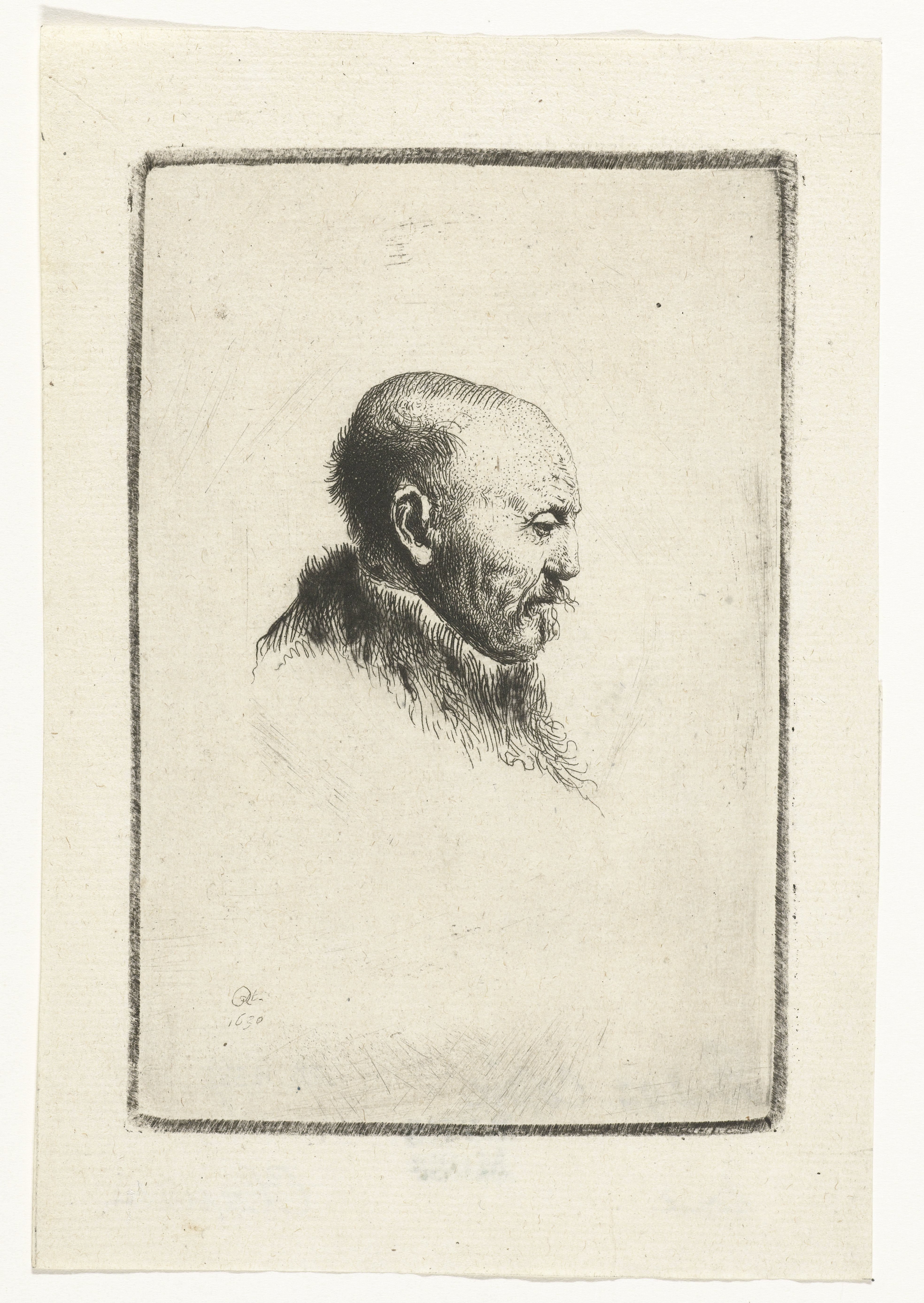 Bald headed man in profile right: the artist's father (?)