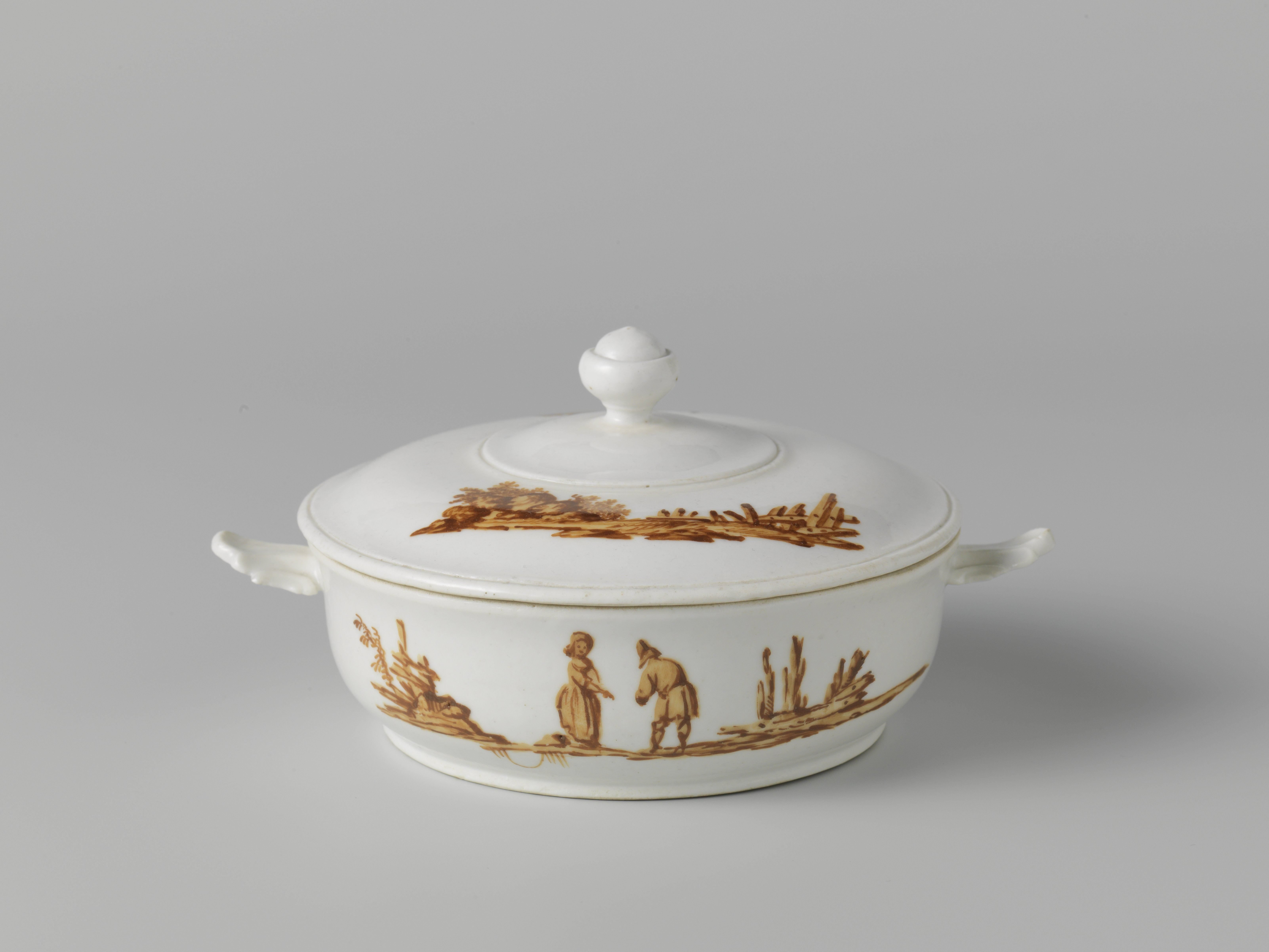 Botervloot, beschilderd met landschappen met figuren