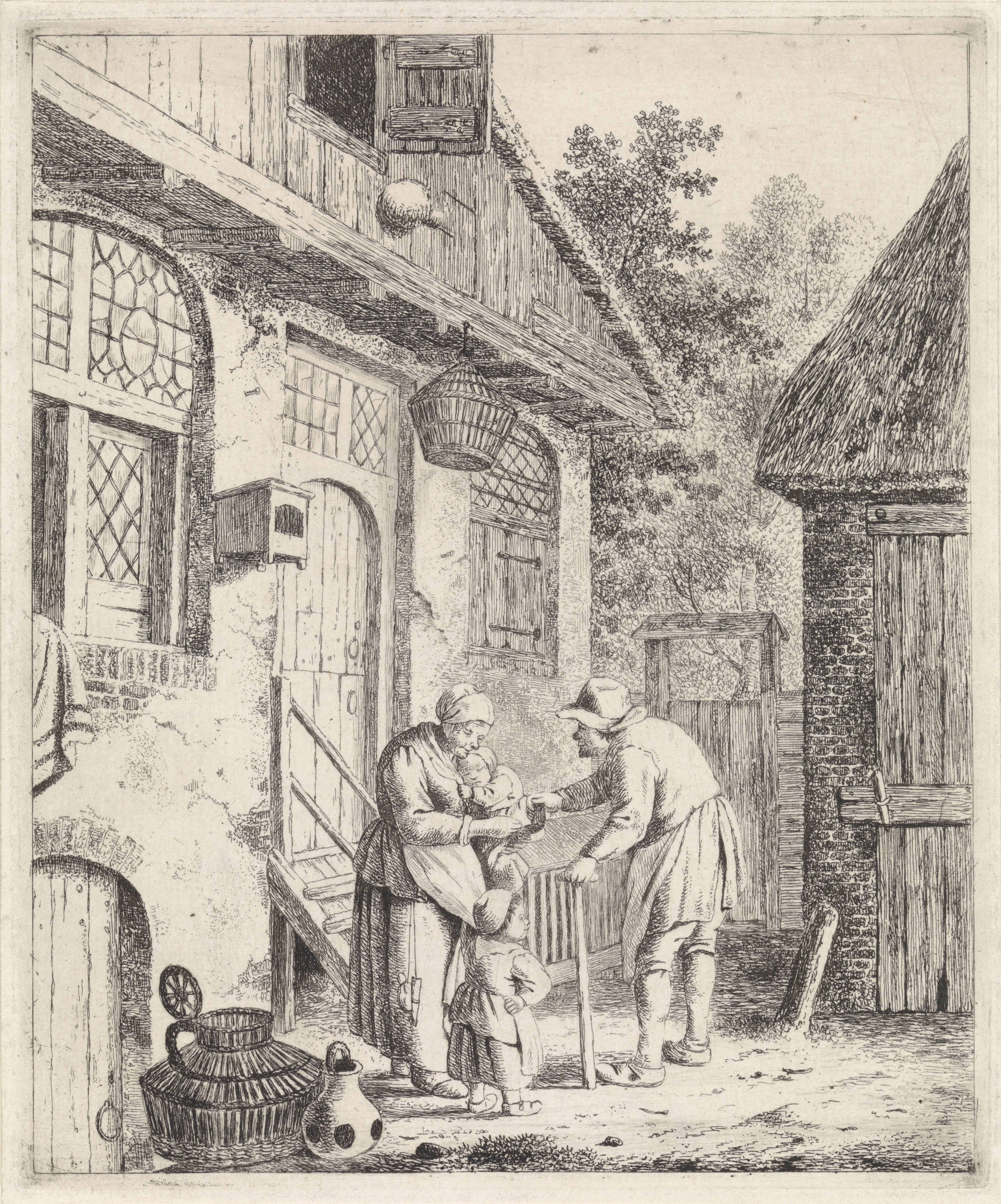 Binnenplaats met boeren