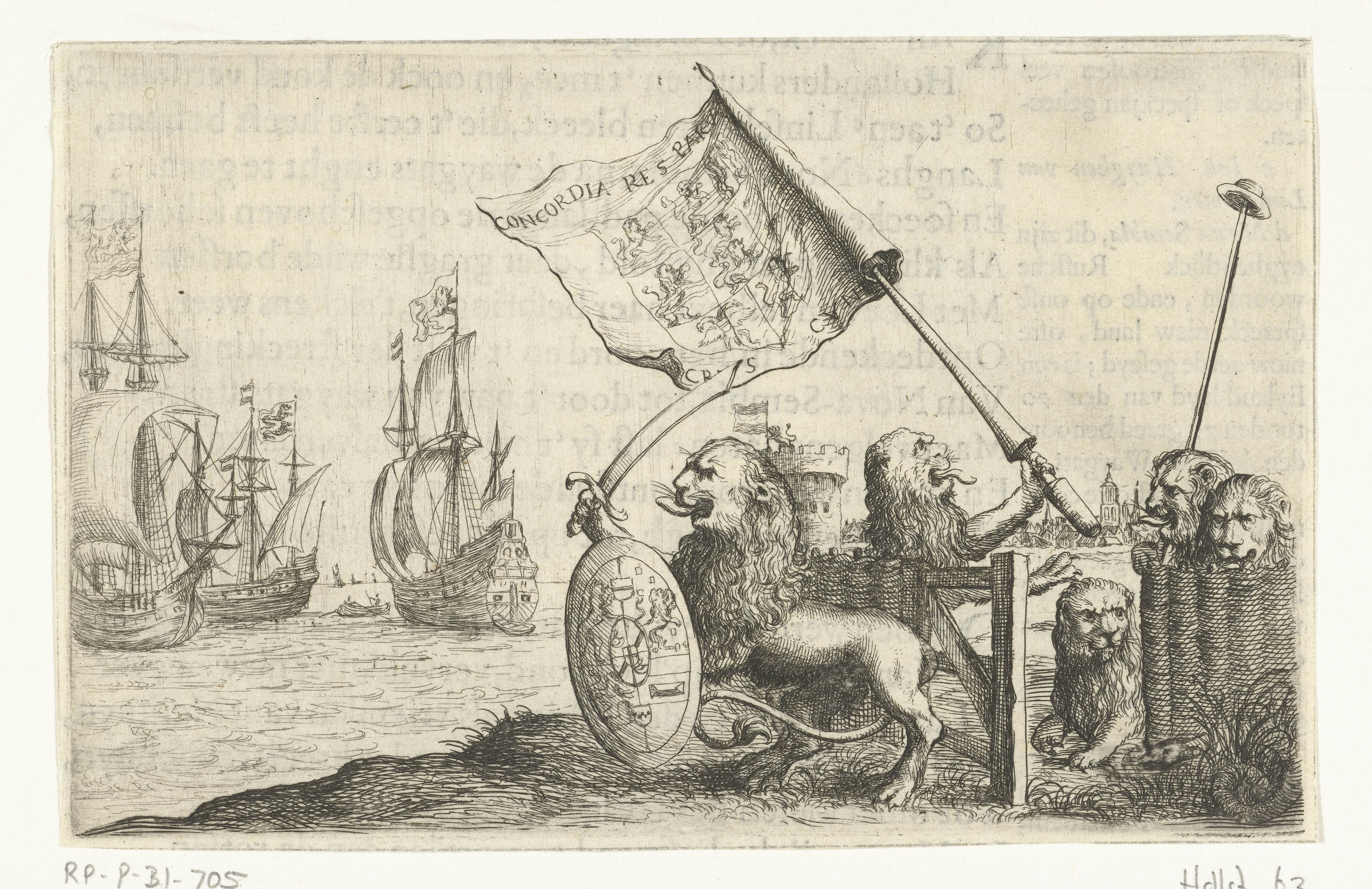 Leeuwen verdedigen de Hollandse Tuin ter land en ter zee, 1634