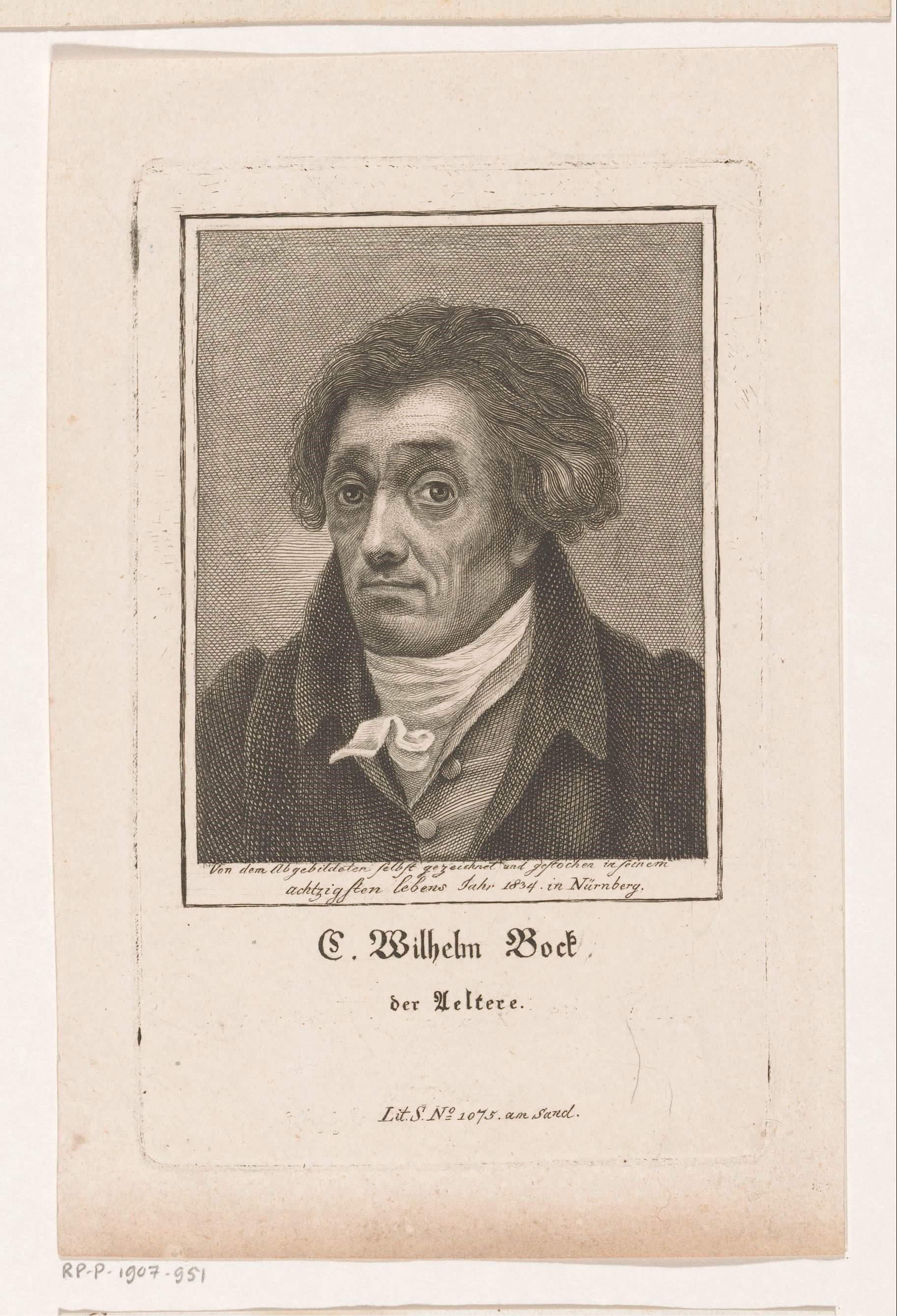Zelfportret van Christoph Wilhelm Bock op 80-jarige leeftijd
