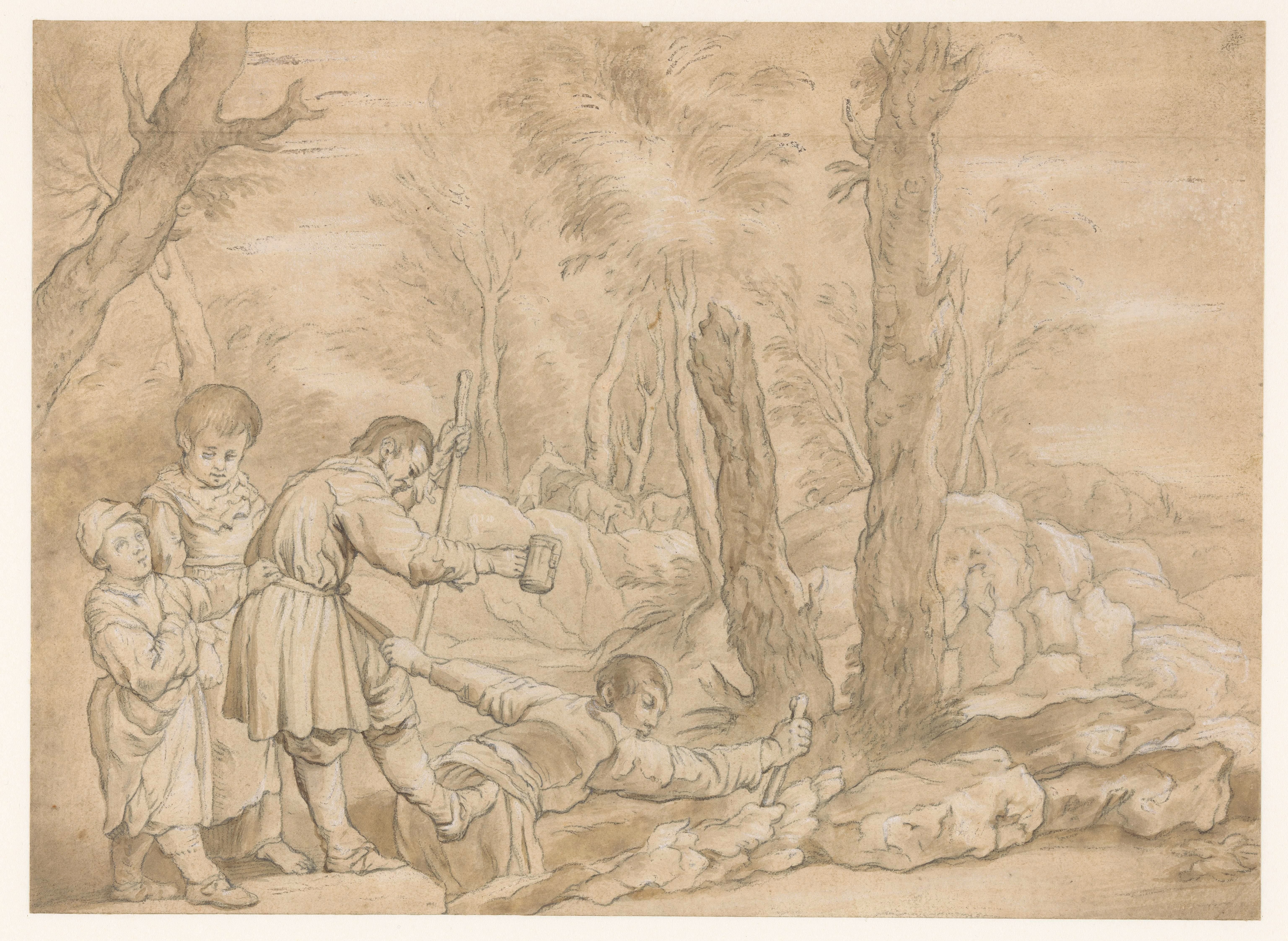 Groep blinden in een landschap