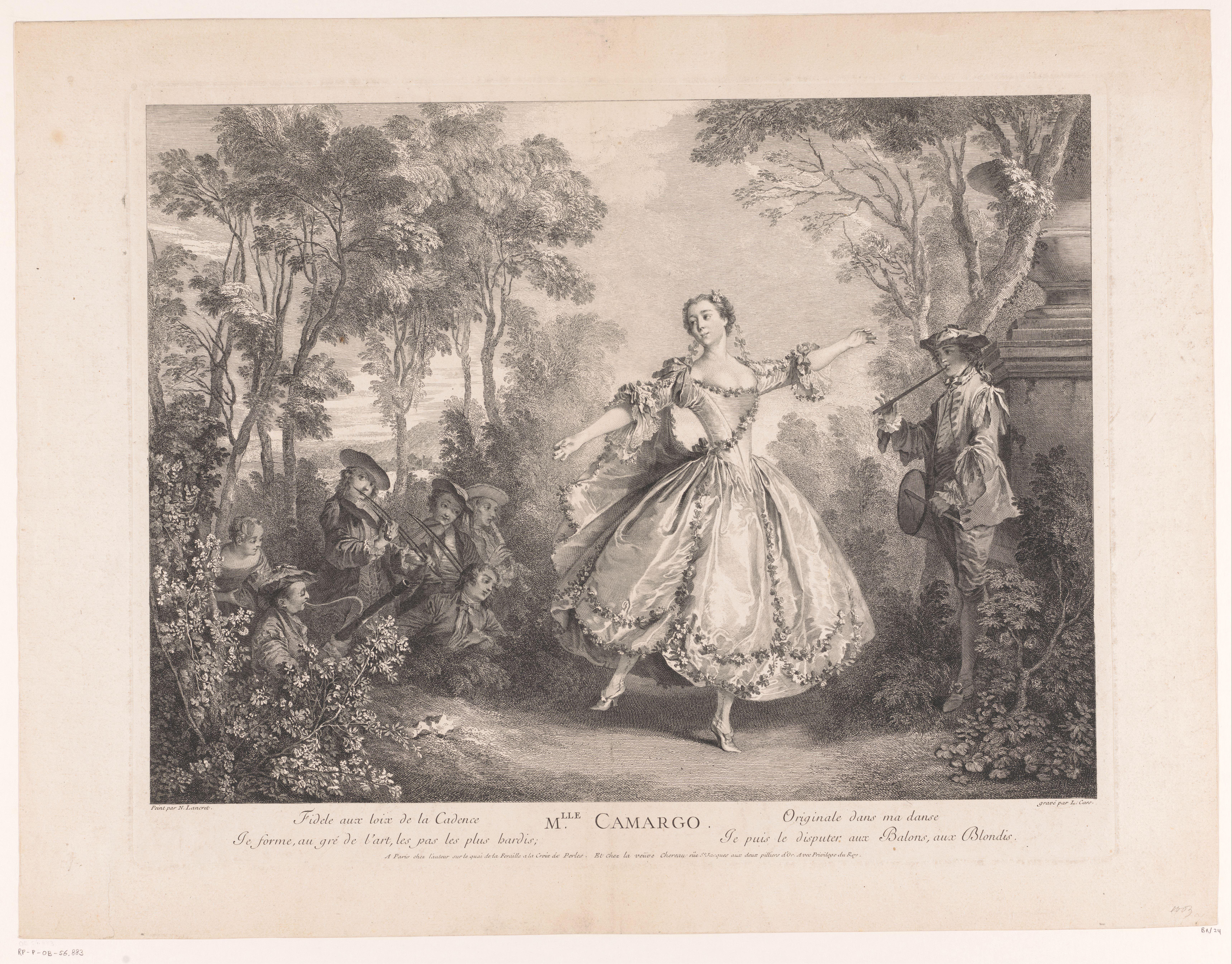 Portret van een dansende Marie Camargo