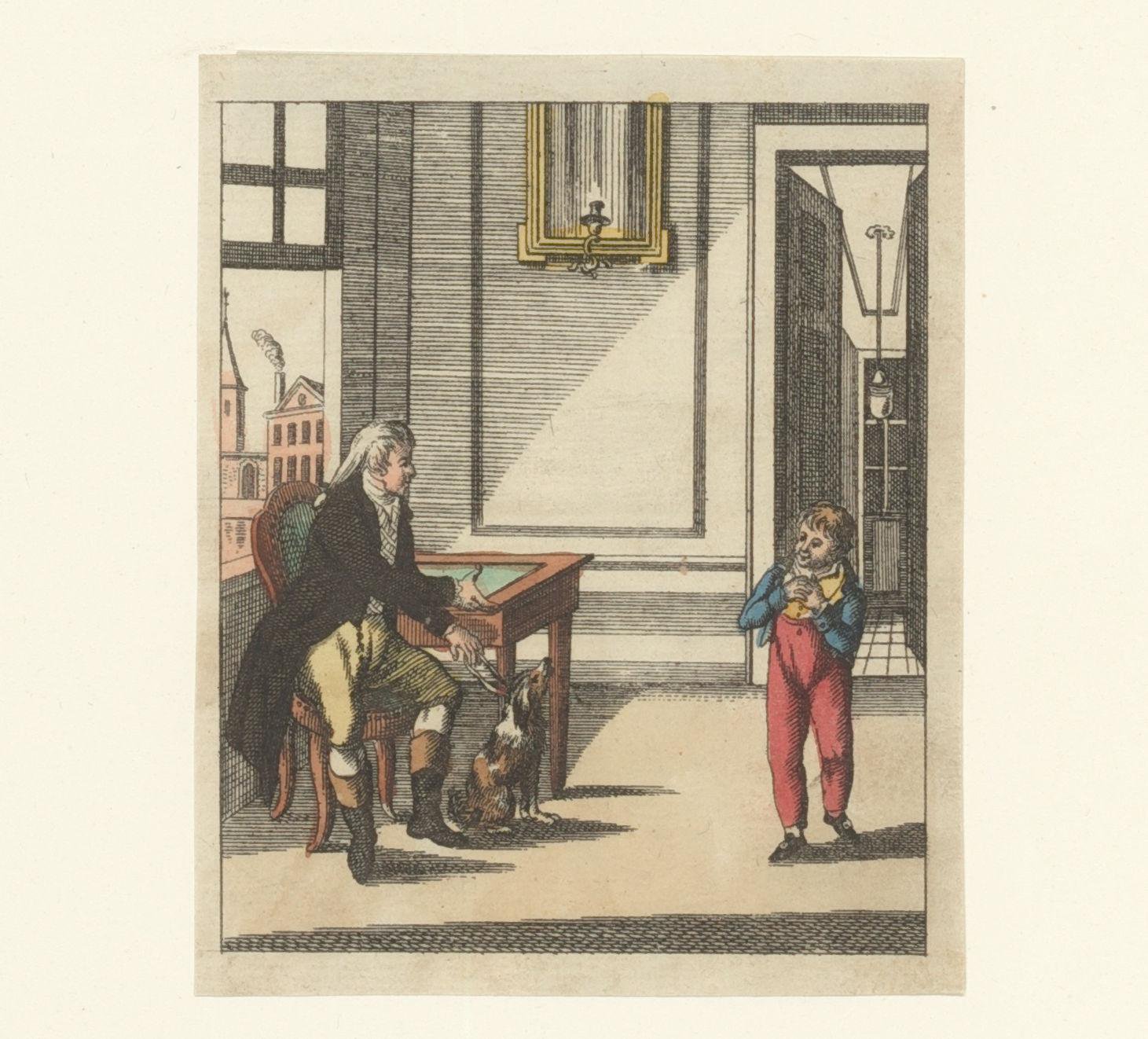 Vader geeft een zoon een hond