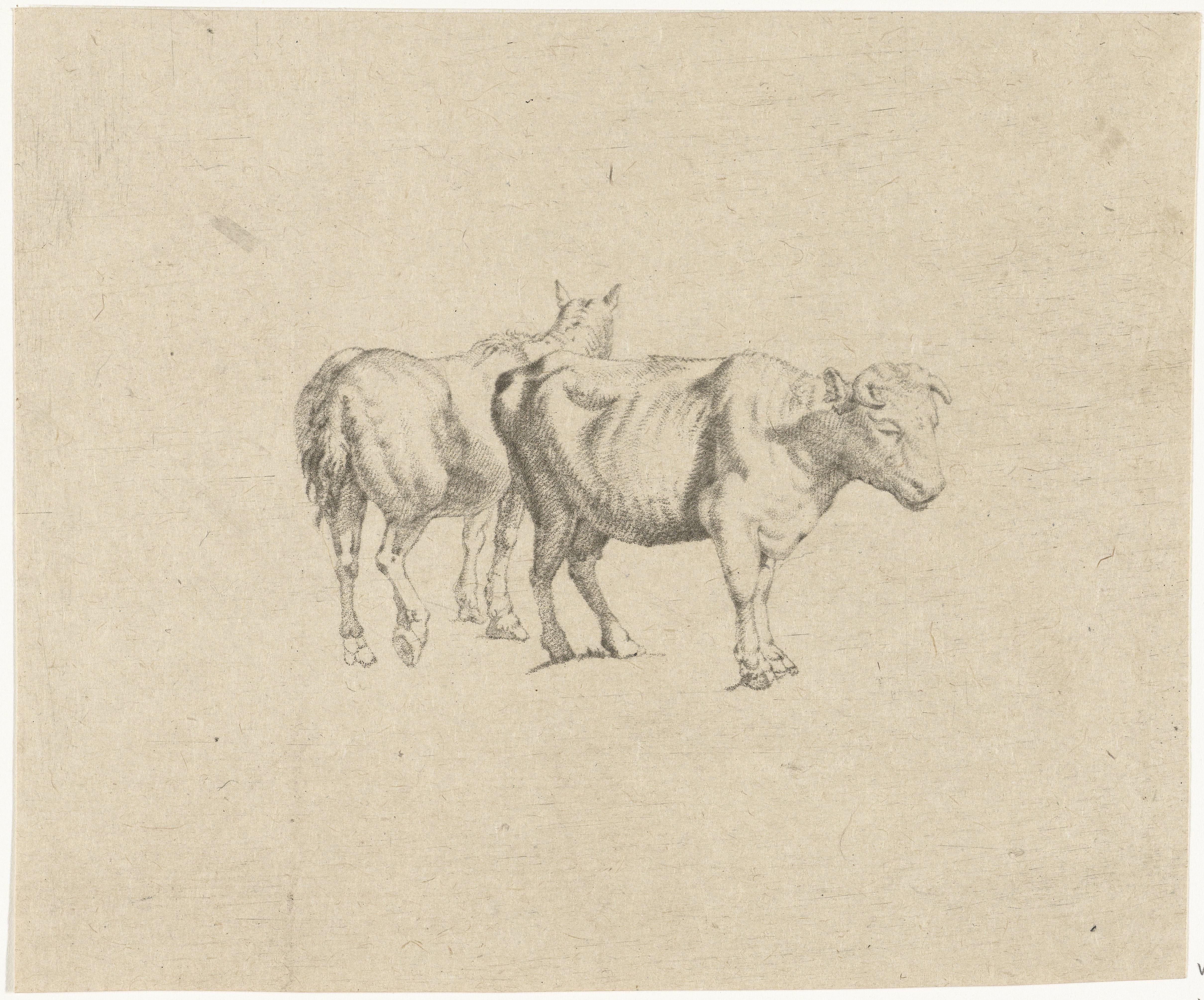 Landschap met koe en paard