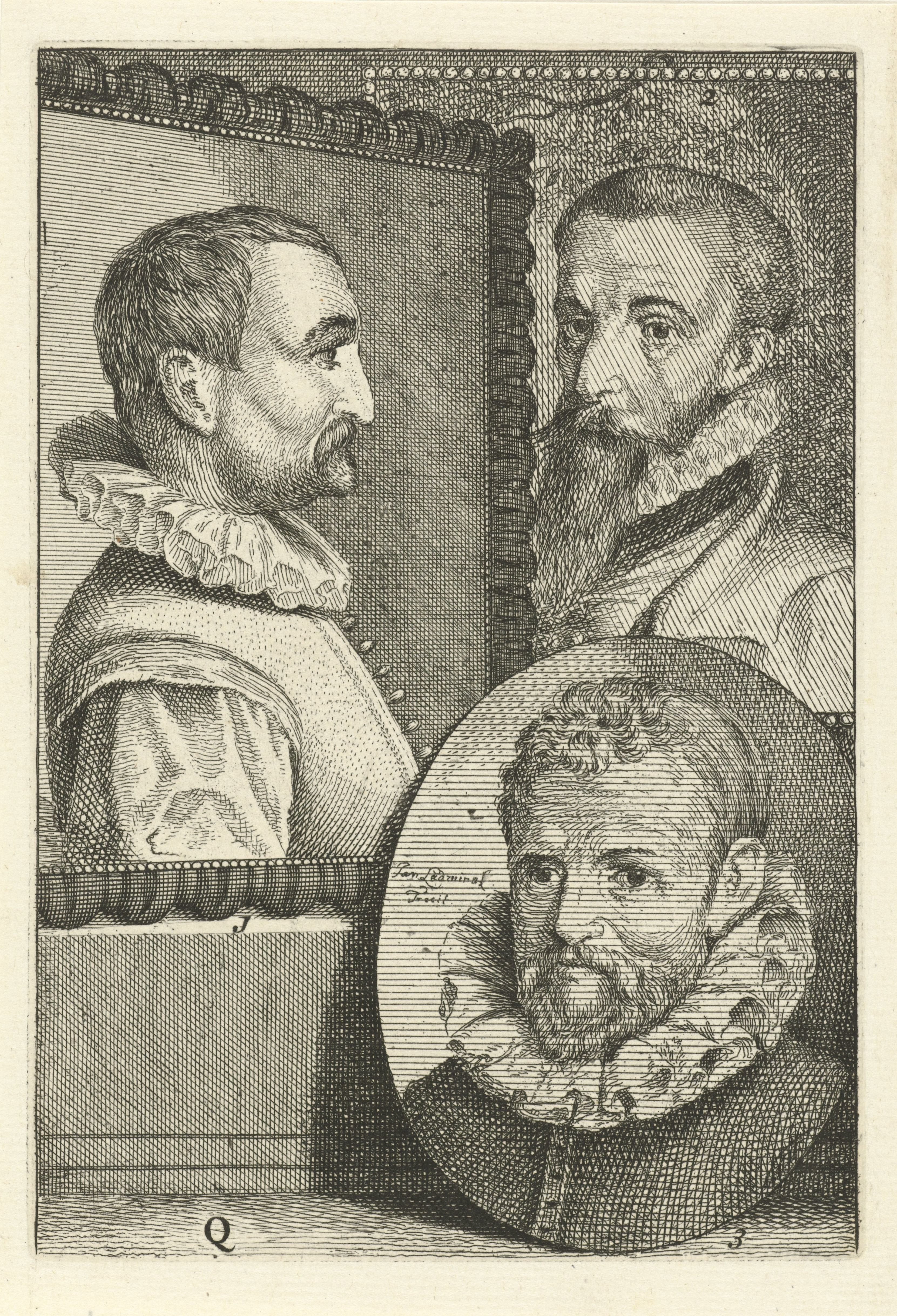 Portretten van Cornelis Visscher II, Christian van den Queborn en Gilles Mostaert
