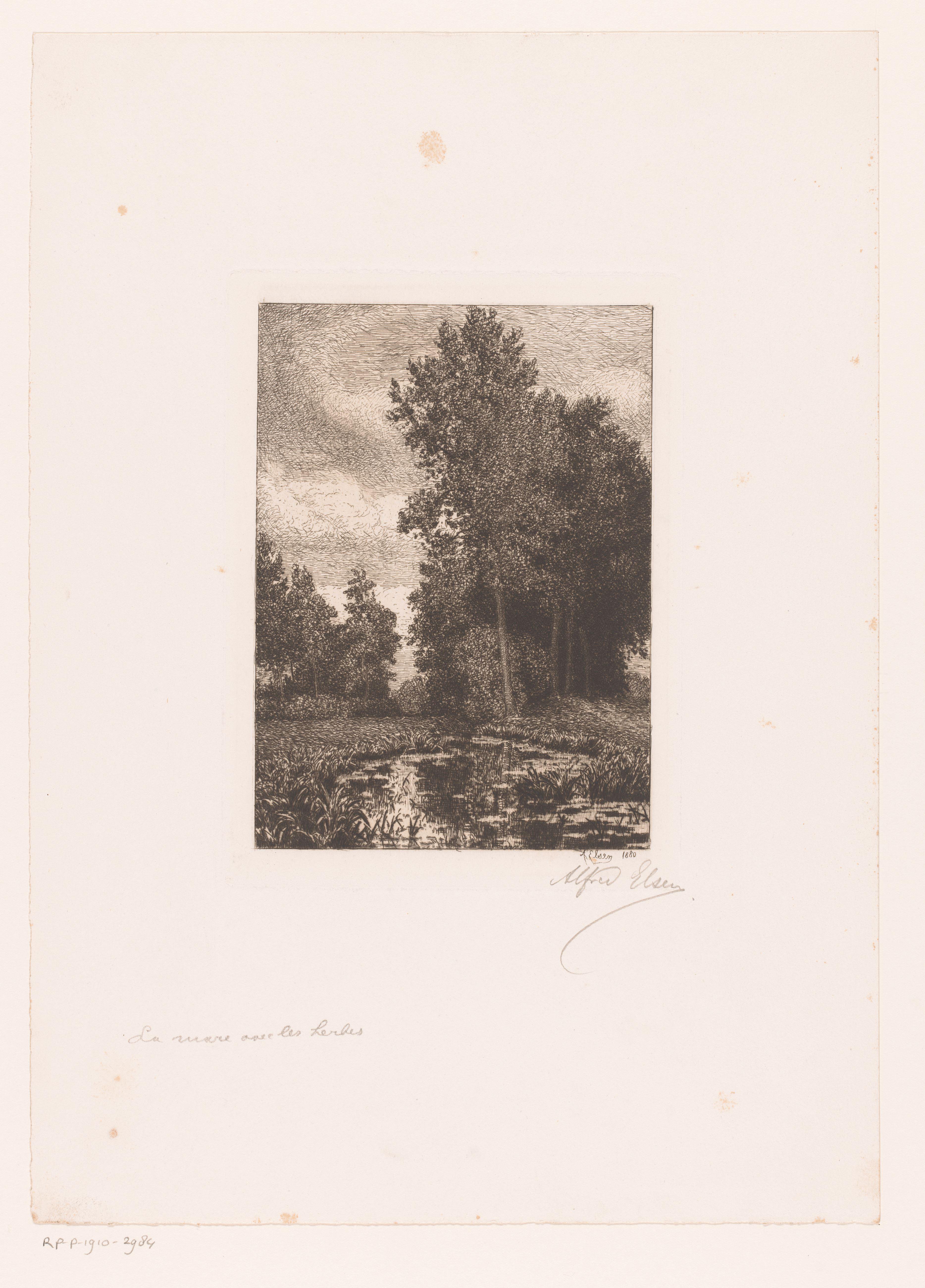 Landschap met beek op de voorgrond
