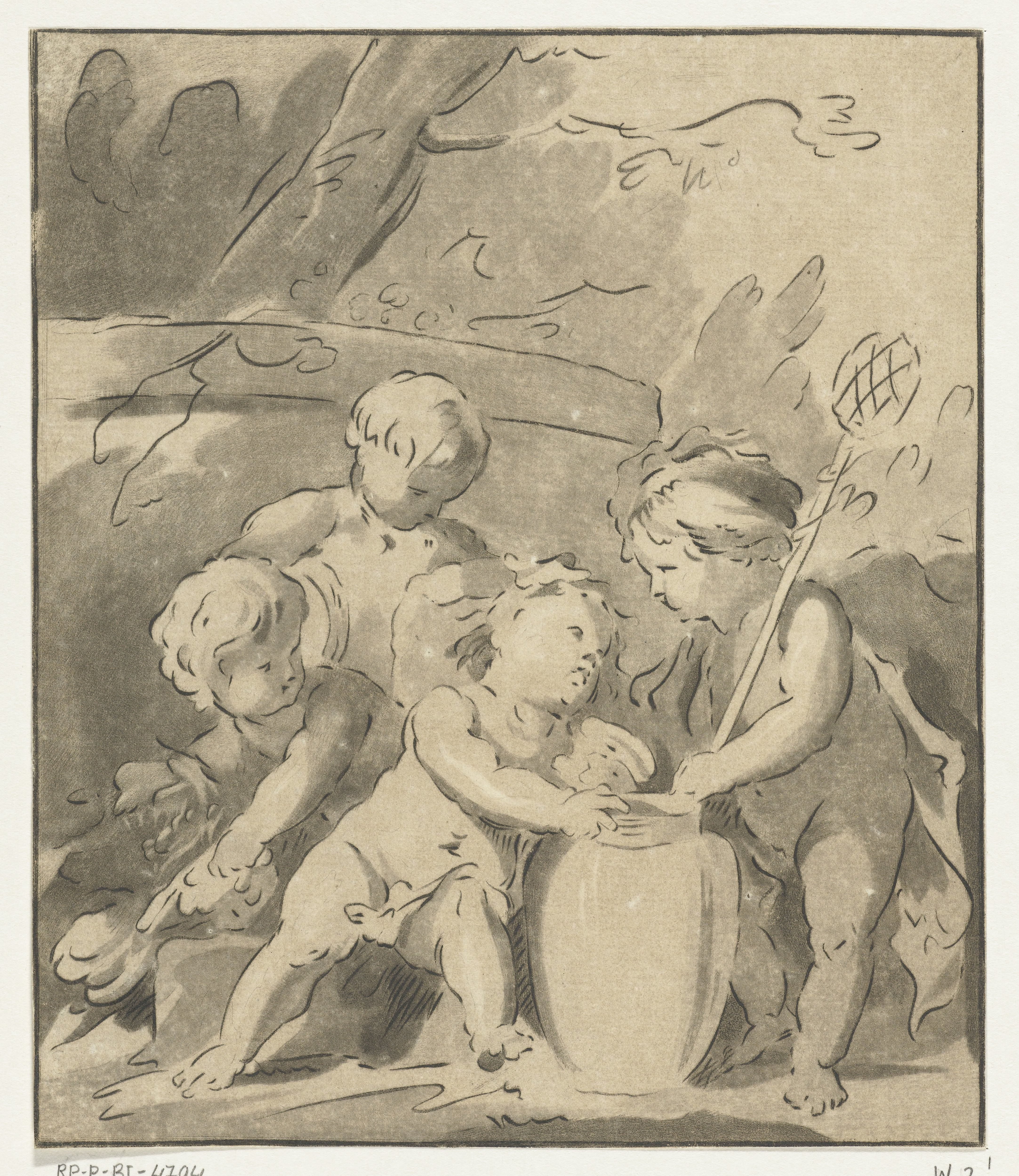 Vier putti met vaas