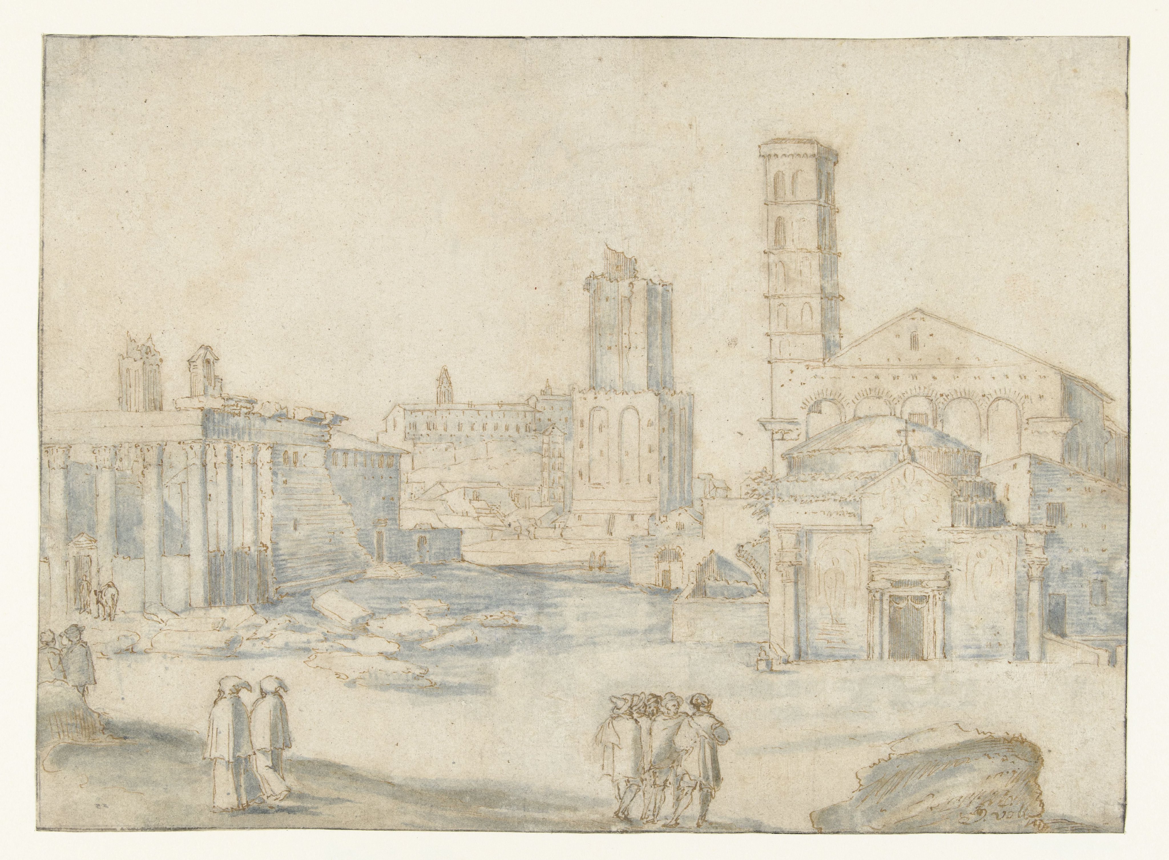 Gezicht op Forum Romanum met de tempel van Antonius en Faustina