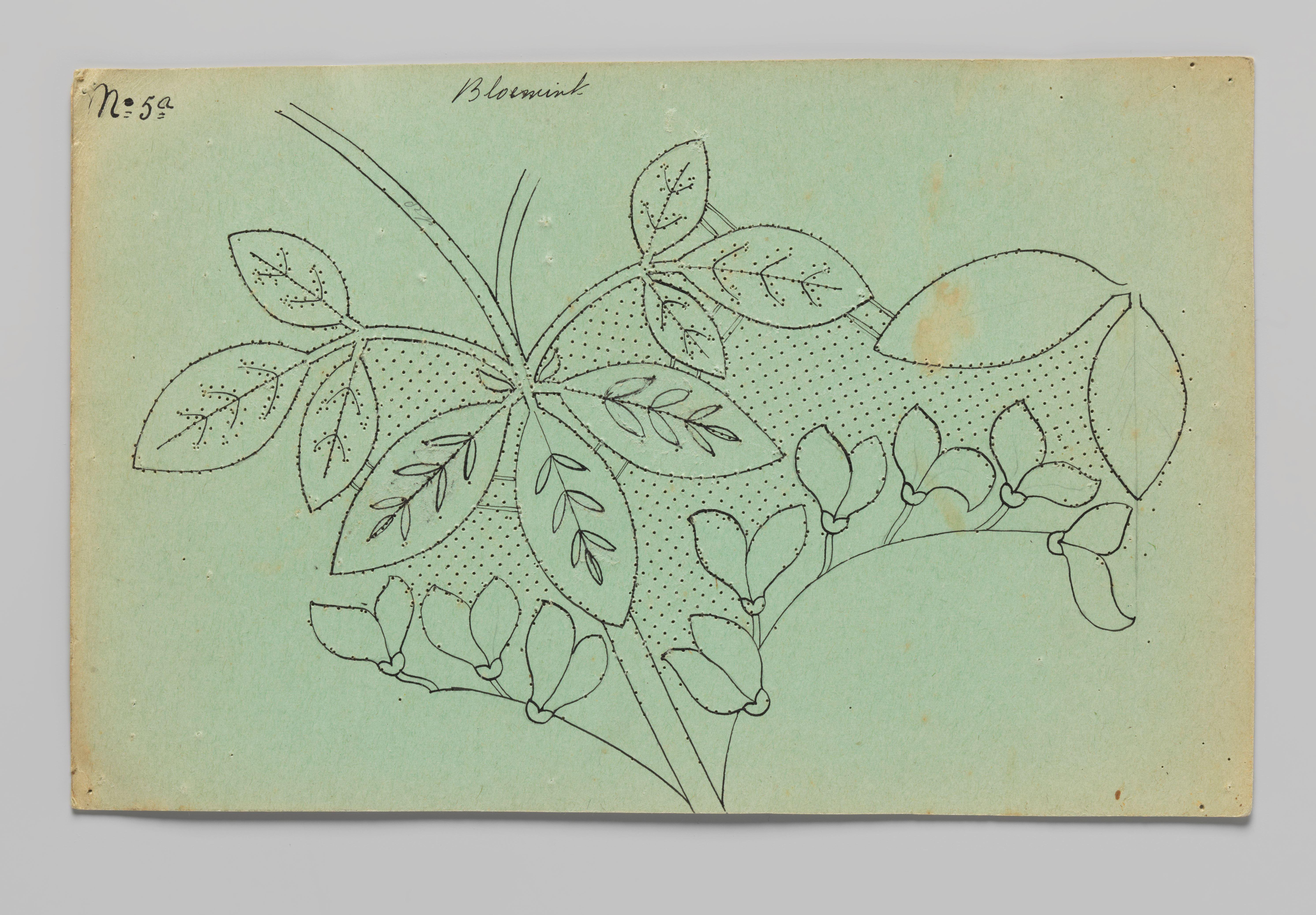 Kantpatroon voor een kleed van kloskant met goudenregentakken en -bloemen