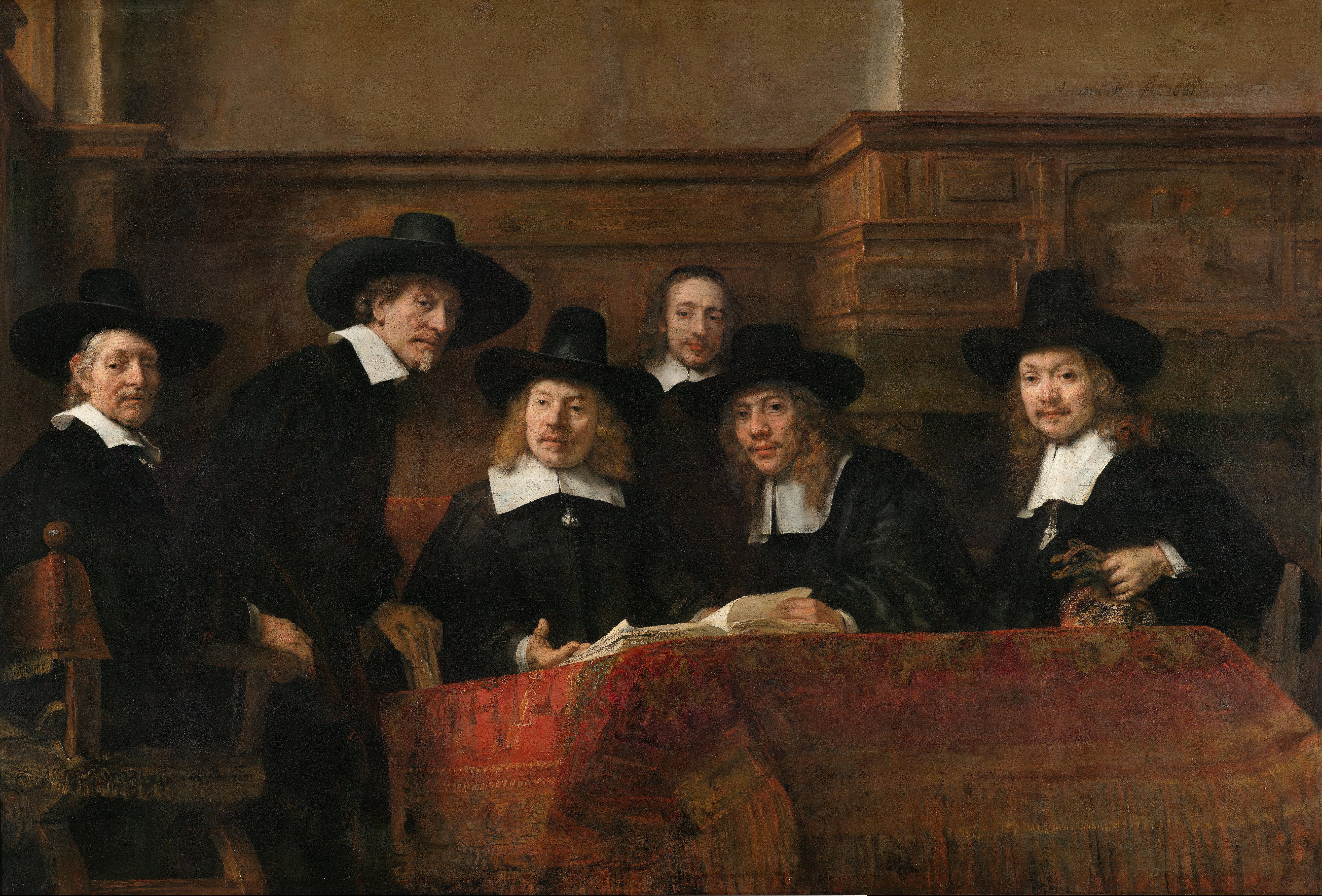 De waardijns van het Amsterdamse lakenbereidersgilde, bekend als ‘De Staalmeesters’