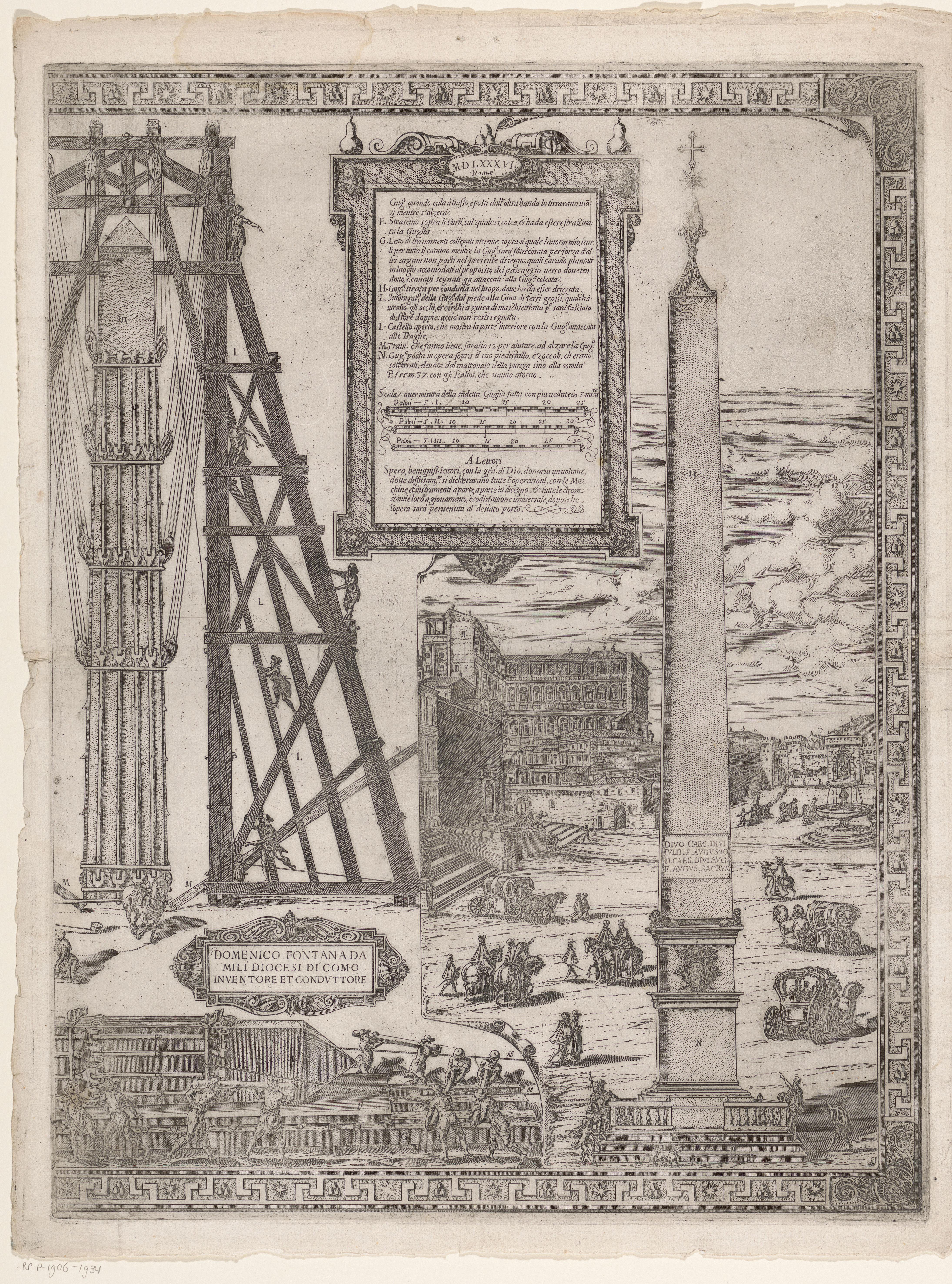 Het oprichten van de obelisk op het St. Pietersplein