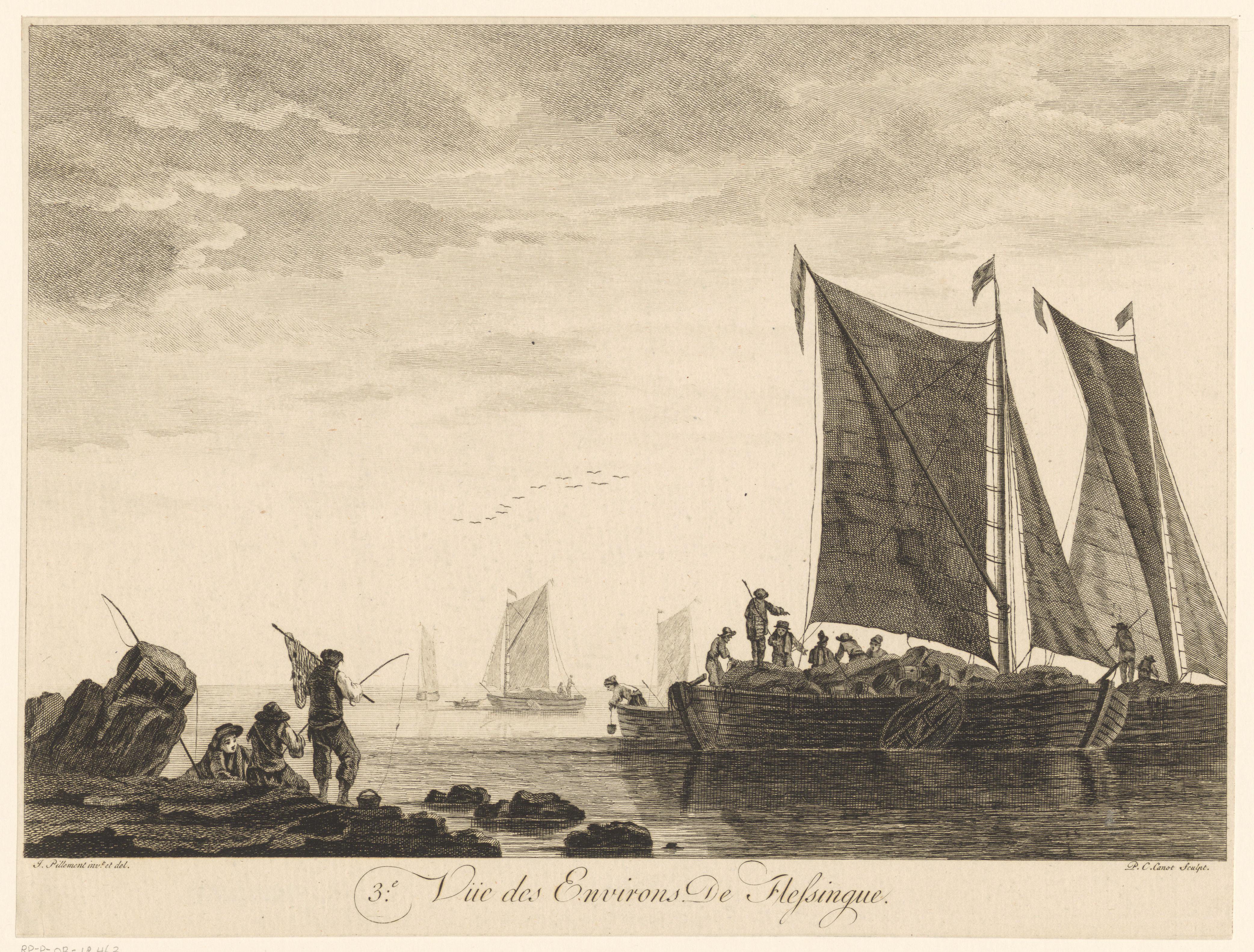 Gezicht op vissers en boten voor de kust van Vlissingen