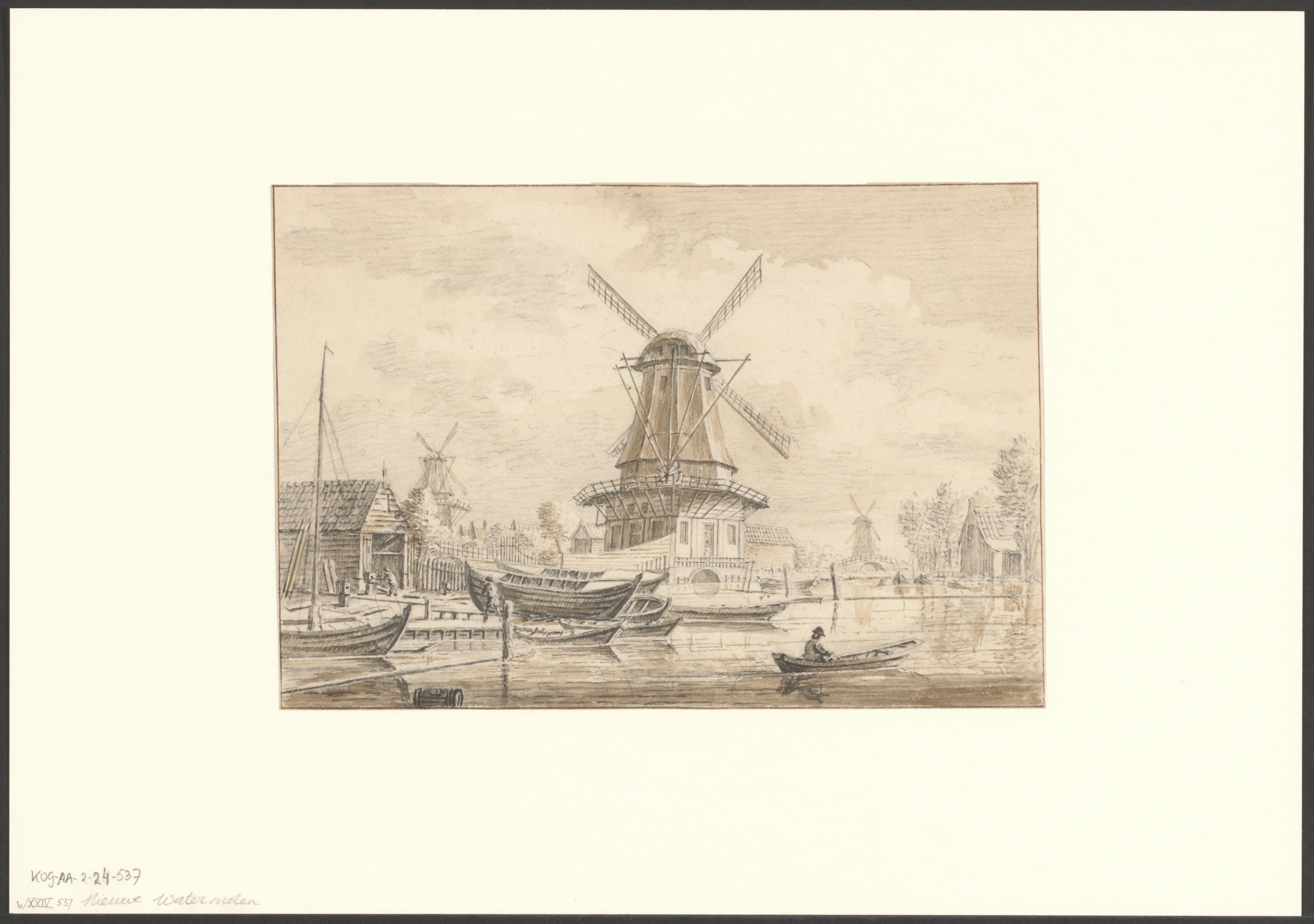 Gezicht op het Funen en bolwerk Zeeburg met molen De Zon