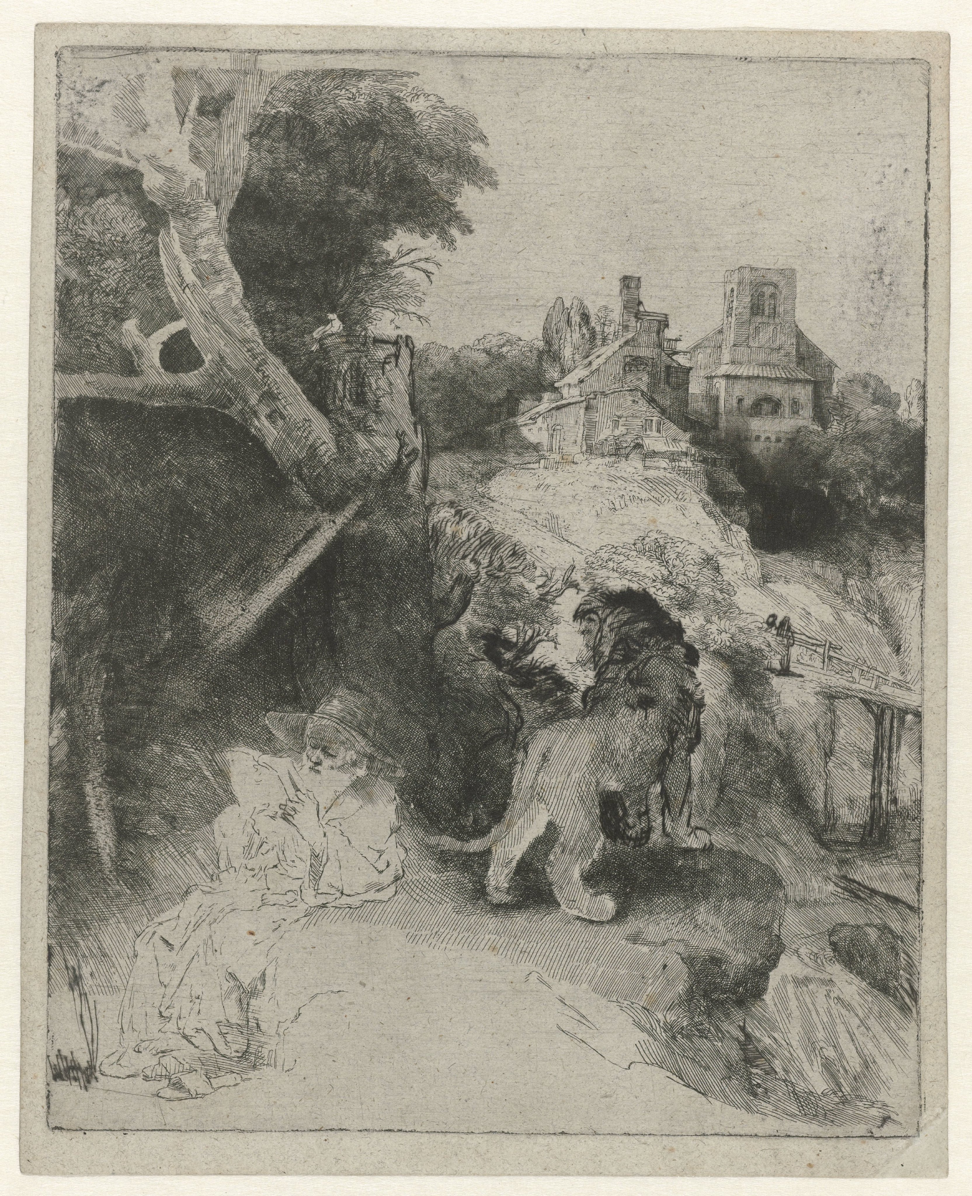 Hieronymus lezend in een Italiaans landschap