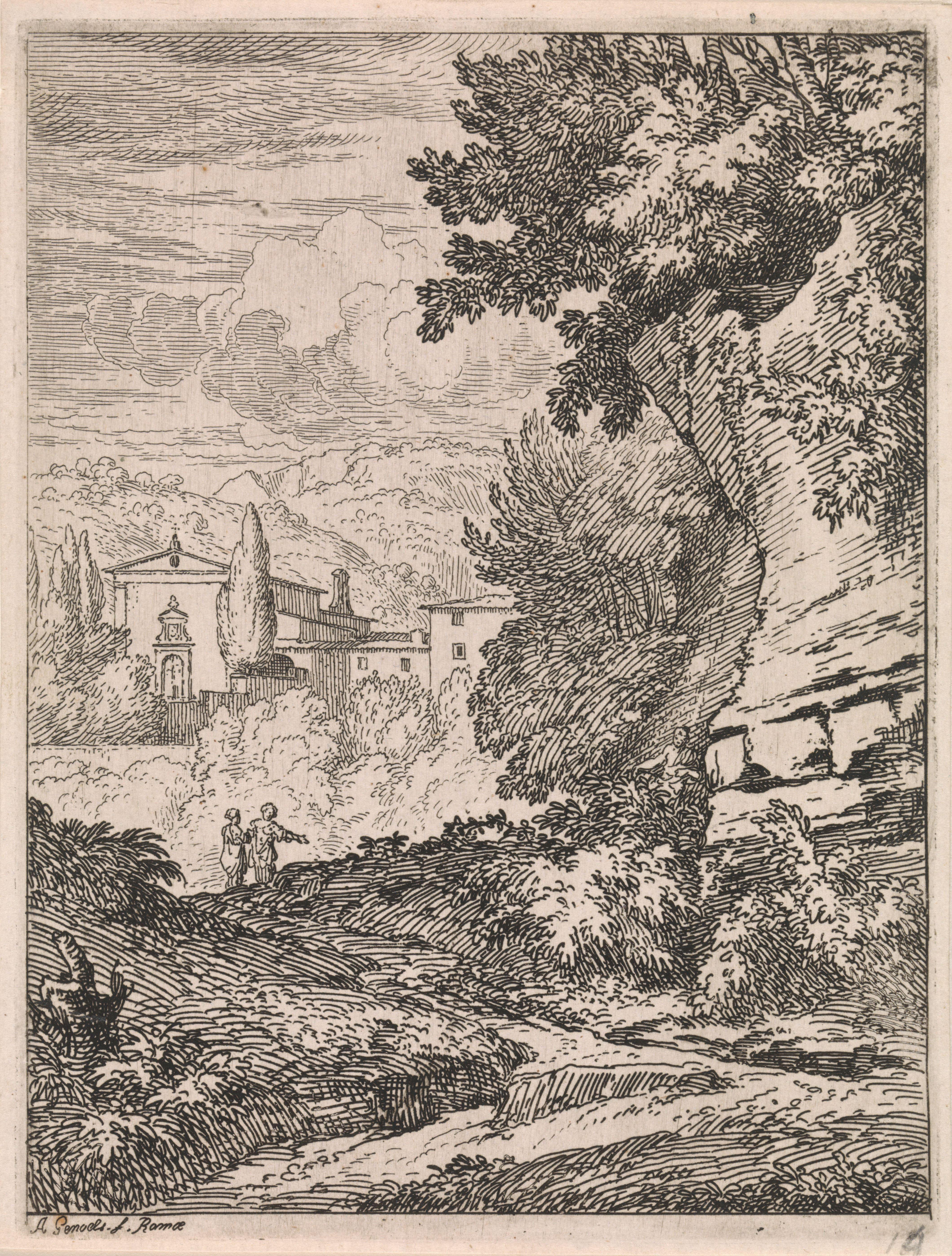 Arcadisch landschap met rotswand