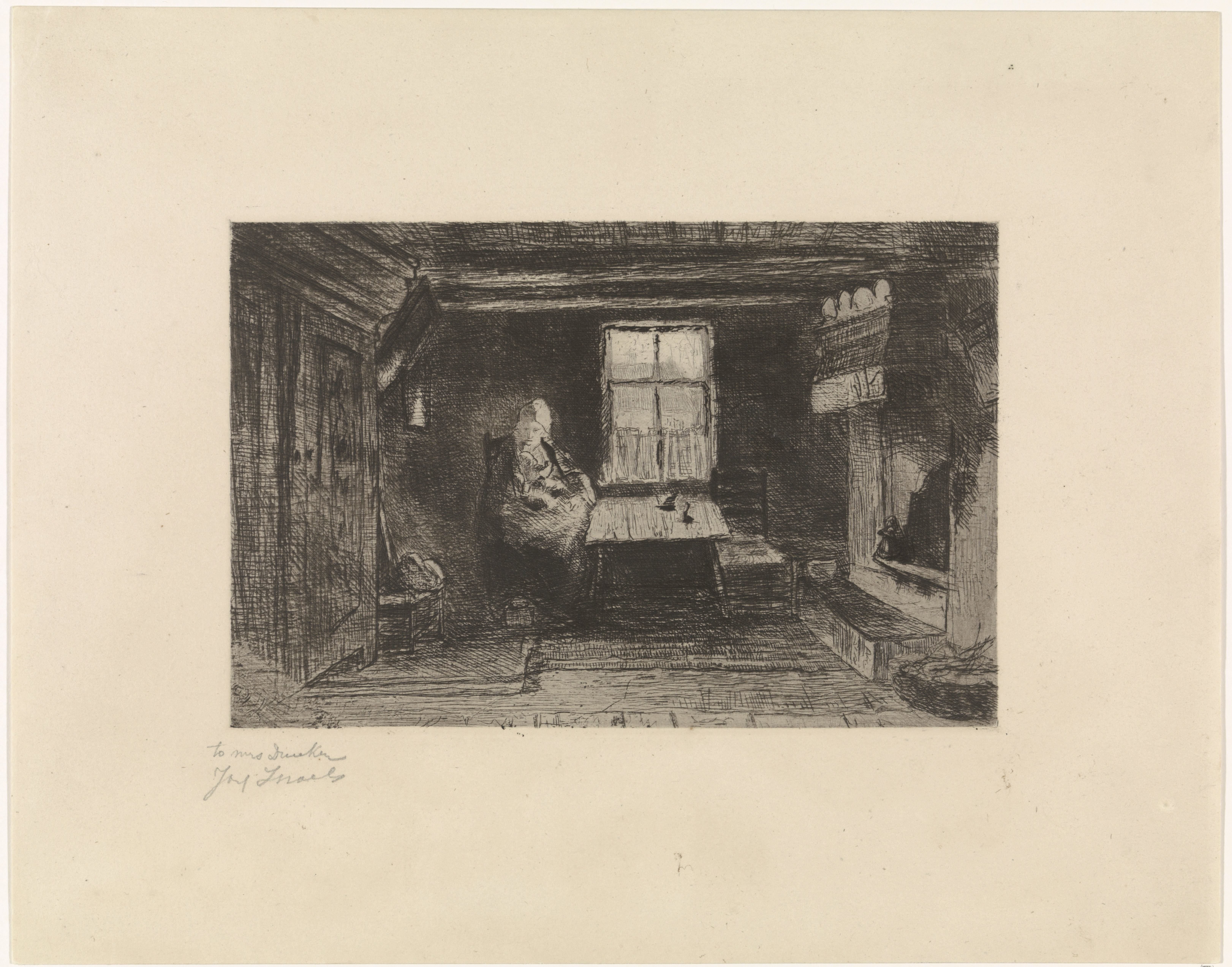 Interieur met moeder en kind