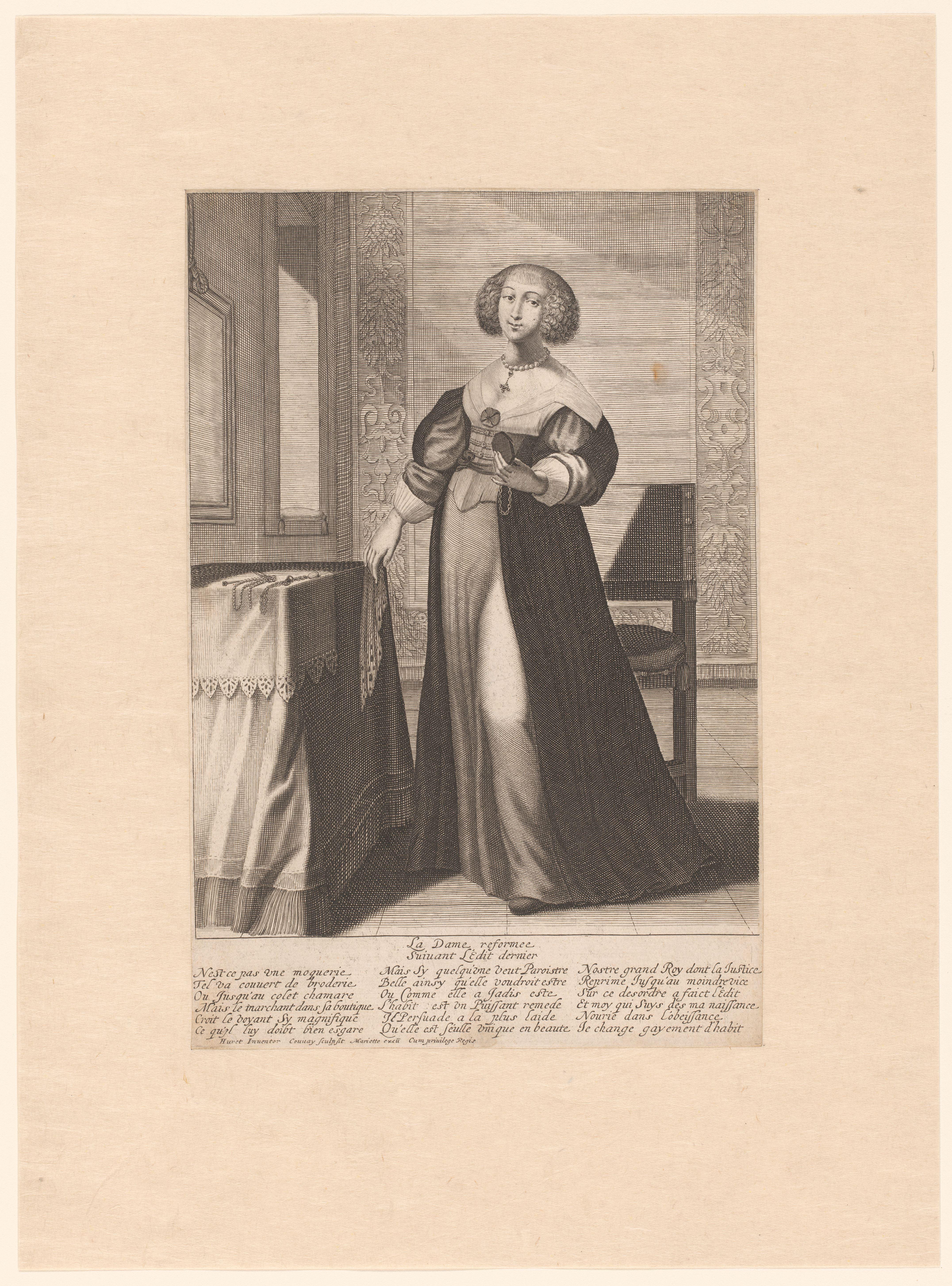 Franse hofdame die het edict van 1633 navolgt