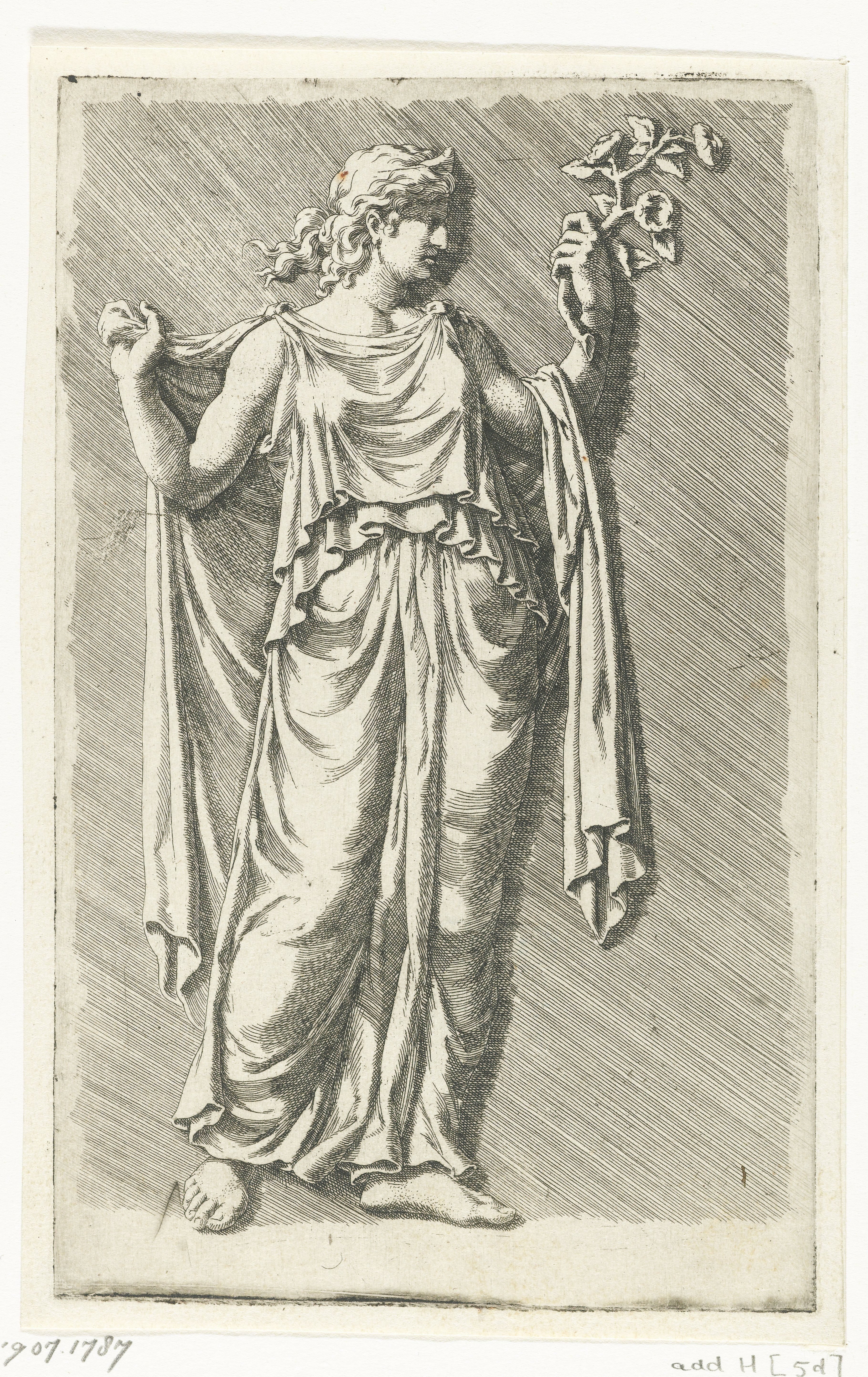 Flora met een bloesemtak in haar hand