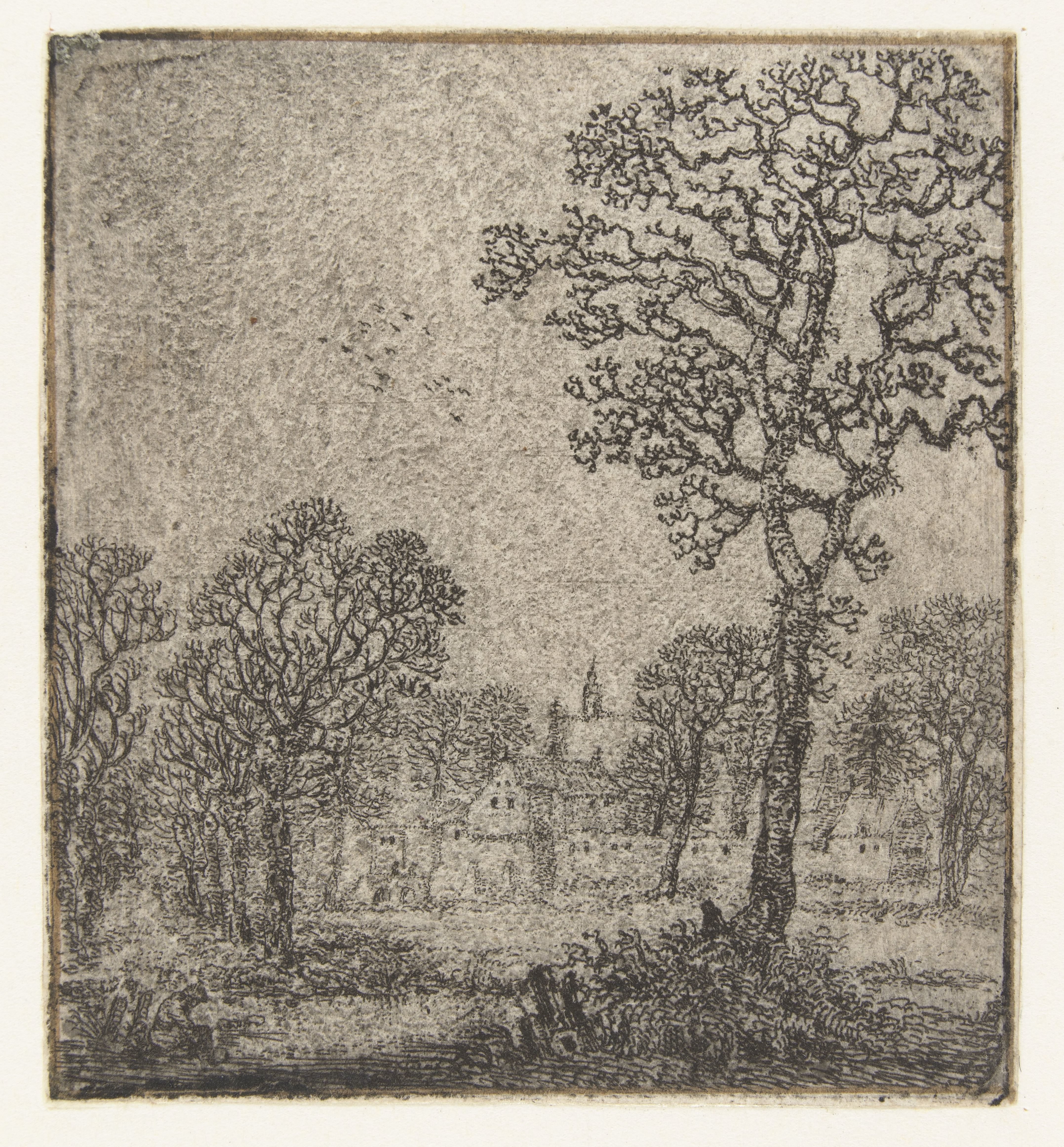 Winterlandschap met gezicht op een dorp