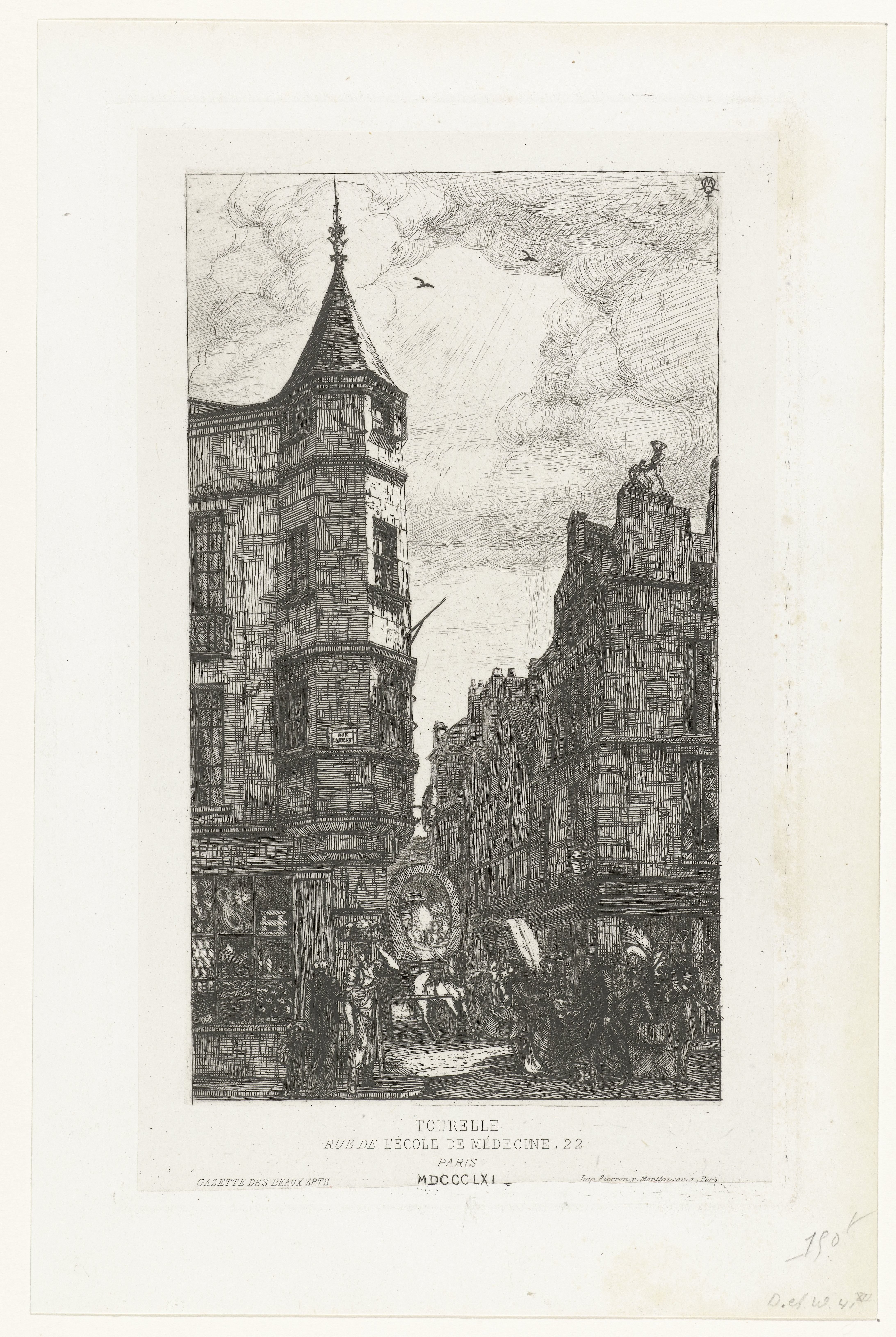 Torentje op hoek van pand aan Rue de l'Ecole de médicine in Parijs