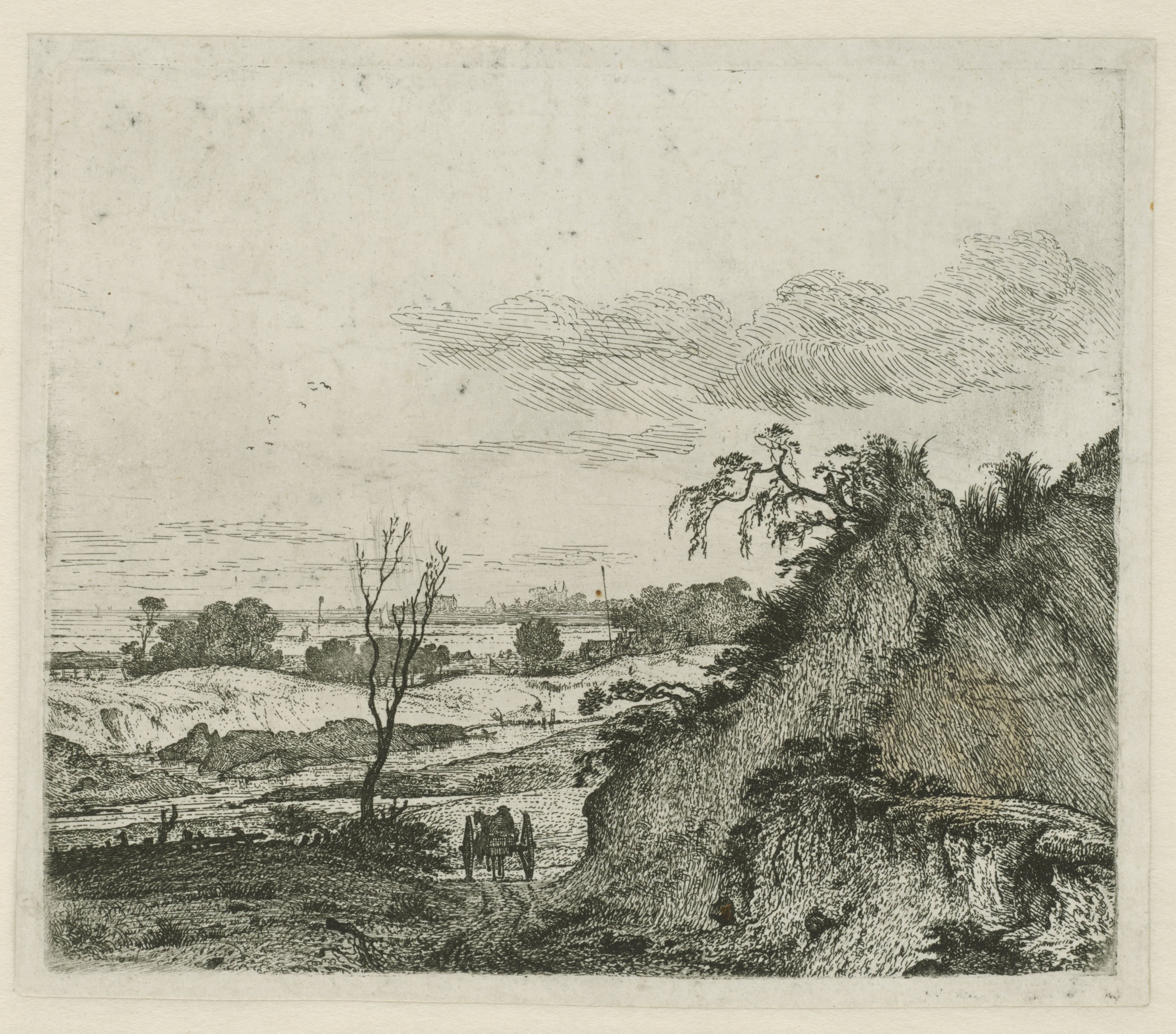 Landschap met een paard met wagen