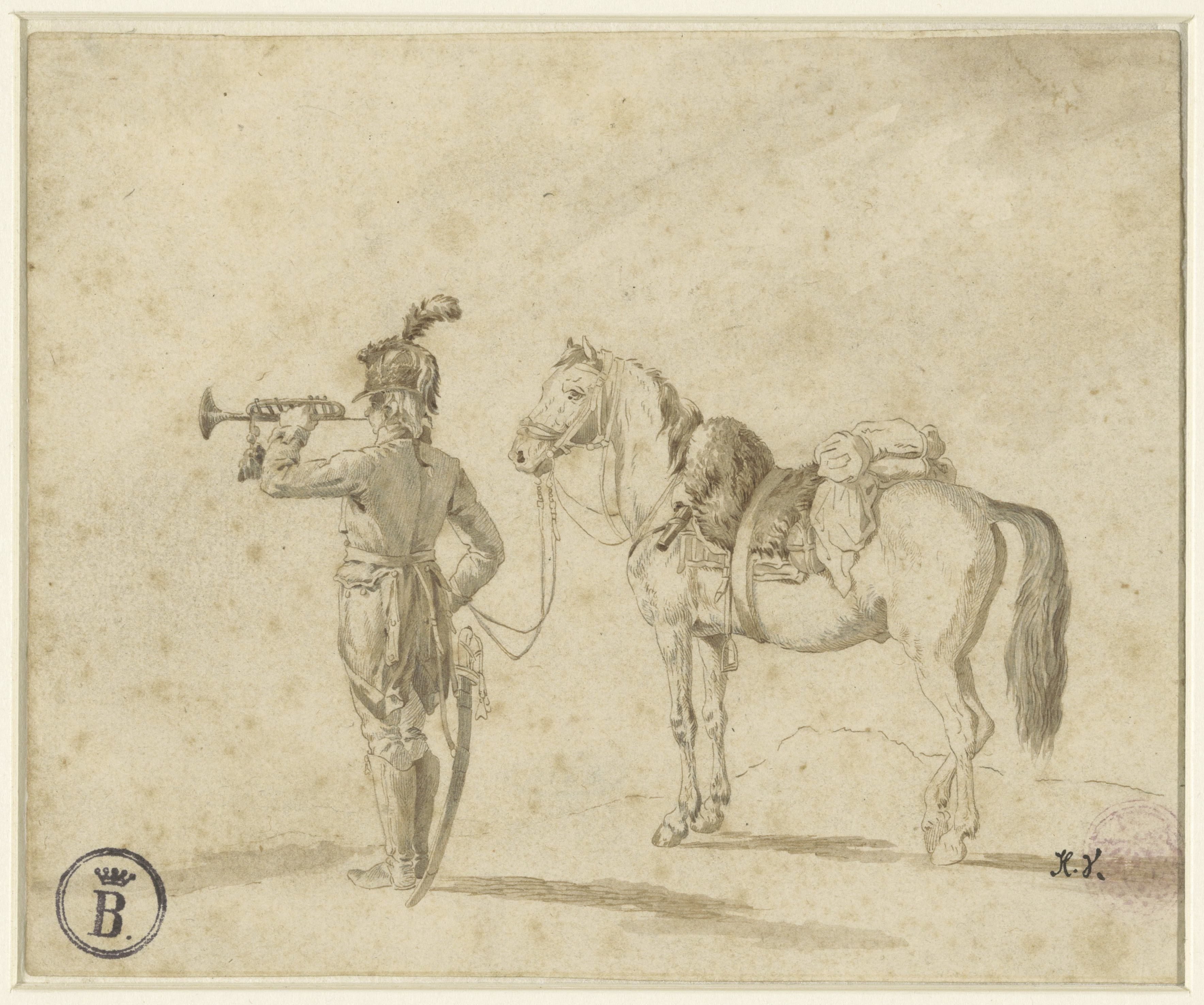 Trompetter naast paard