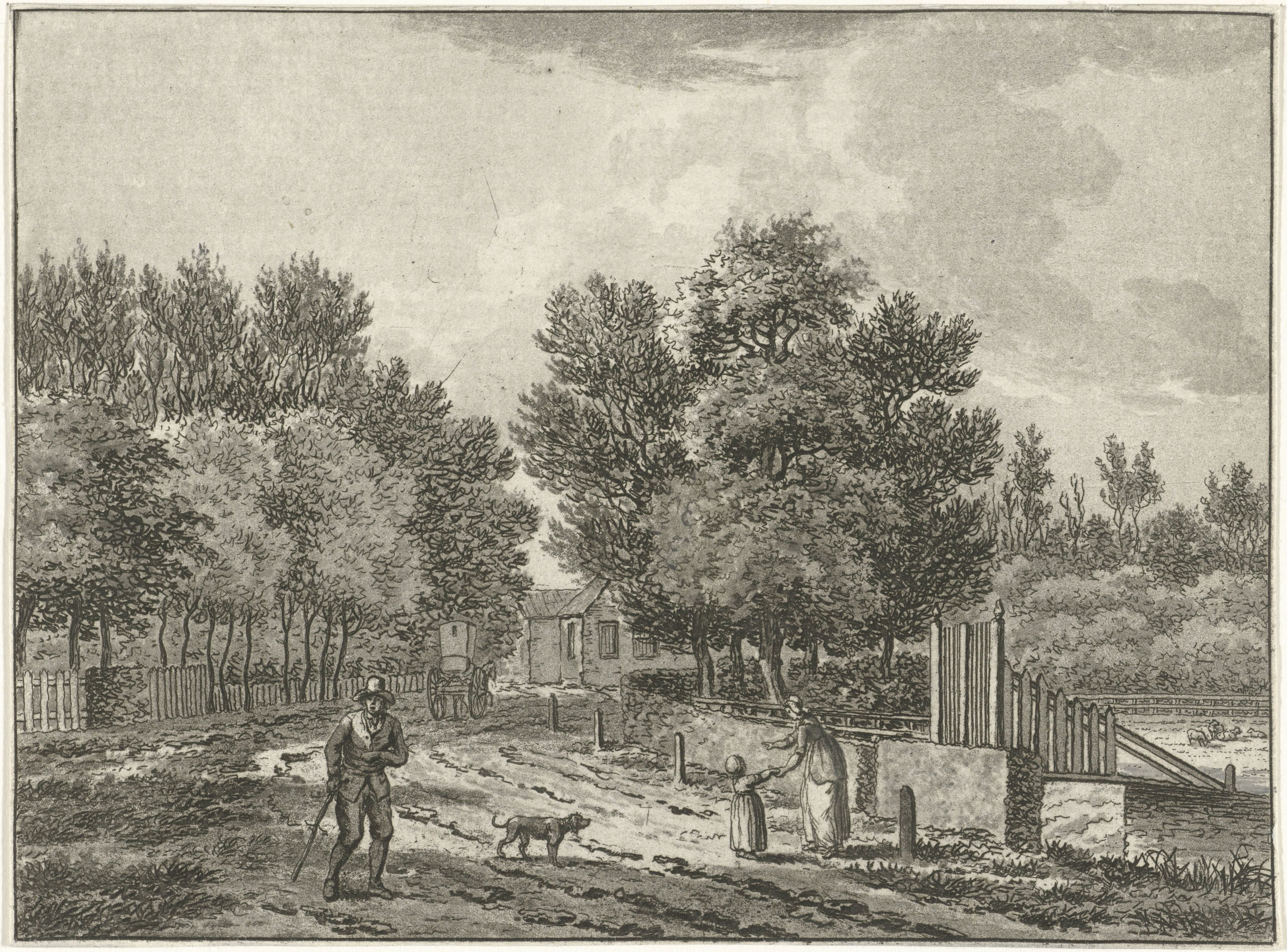 Landschap bij Overveen met enkele wandelaars