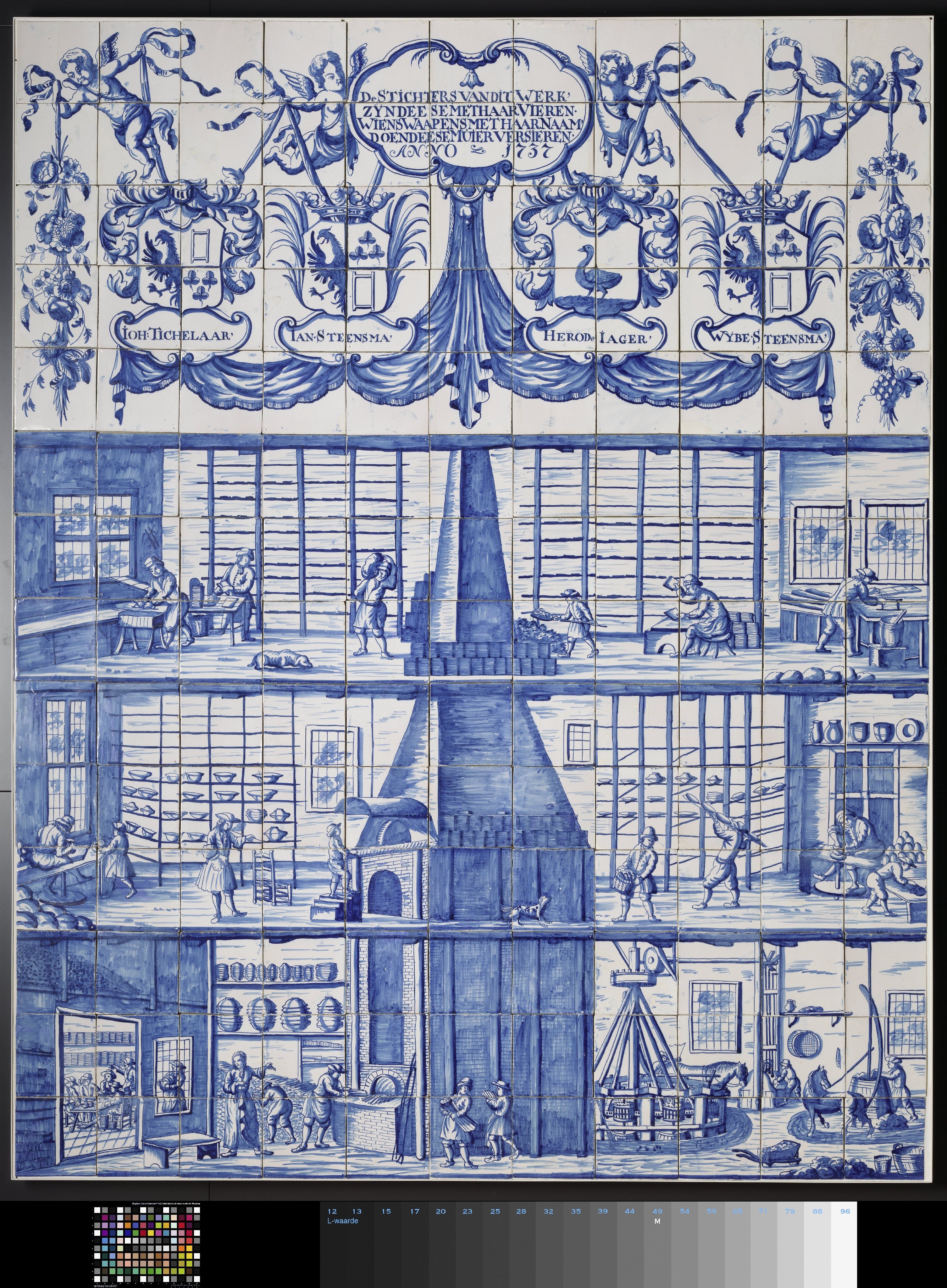 Tegeltableau met de tegel- en aardewerkfabriek in Bolsward
