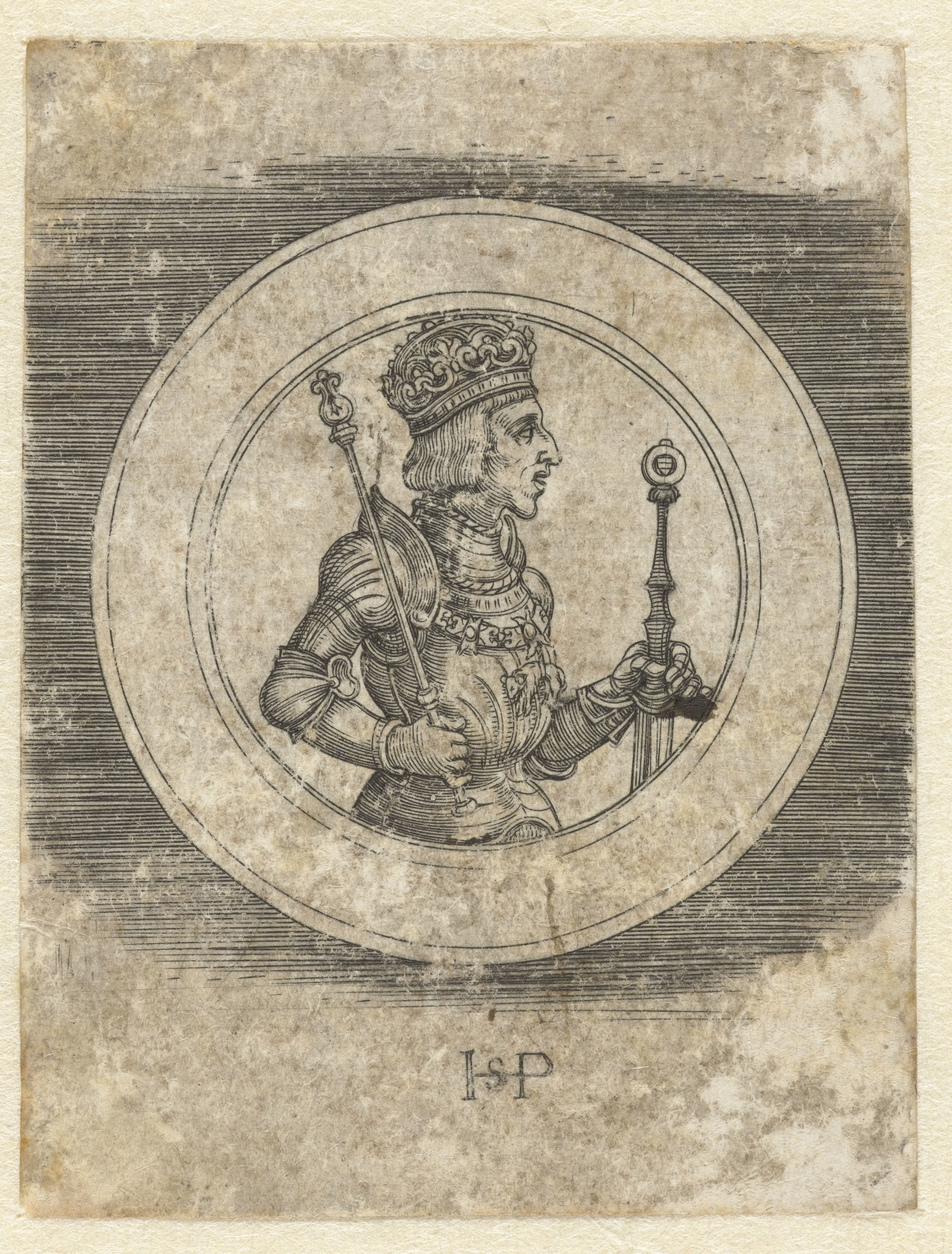 Voorkant van penning met portret van koning Ferdinand I van Hongarije en Bohemen, ten halven lijve