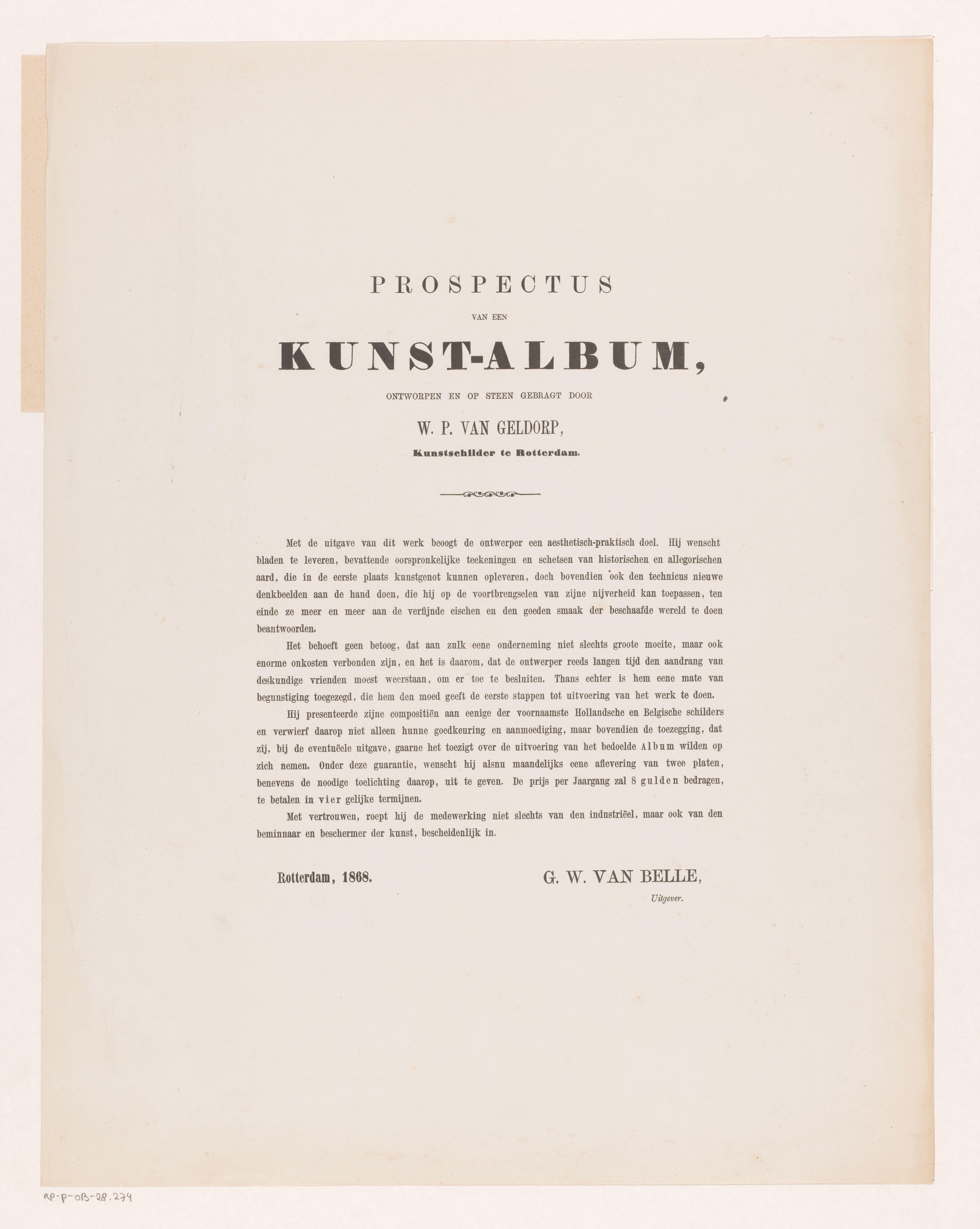 Prospectus van een Kunst-Album