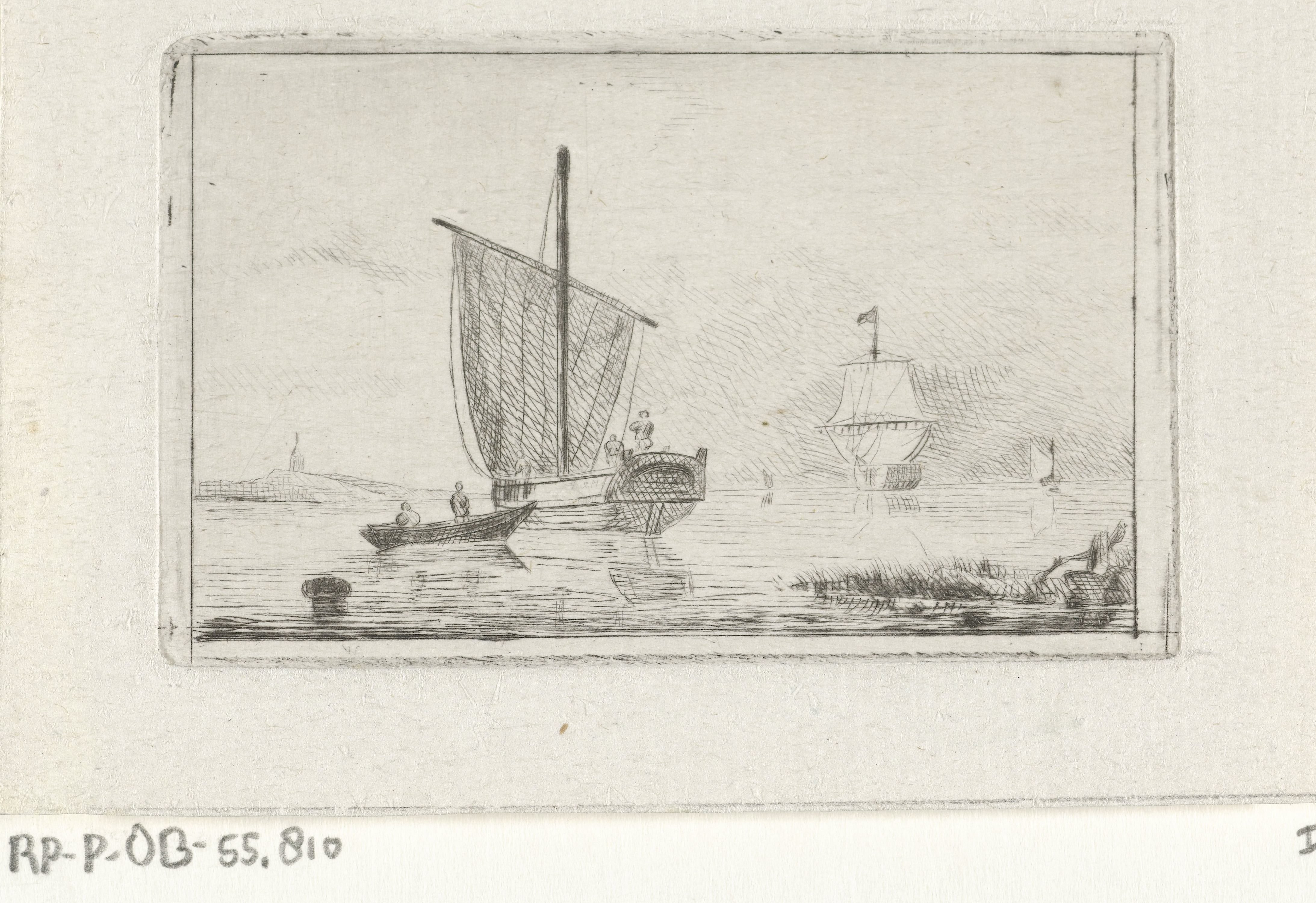 Riviergezicht met zeilschip