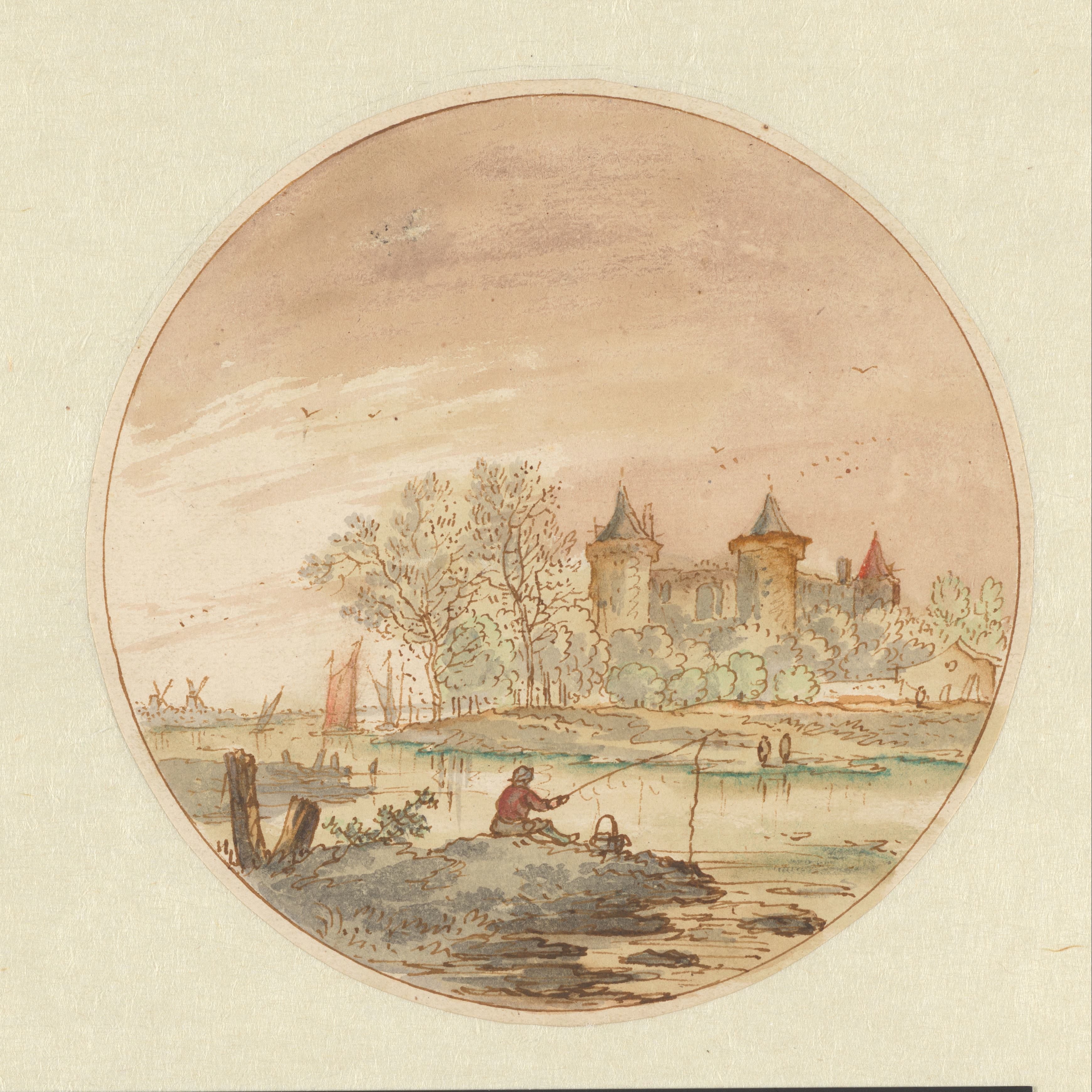 Landschap met een hengelaar en een kasteel