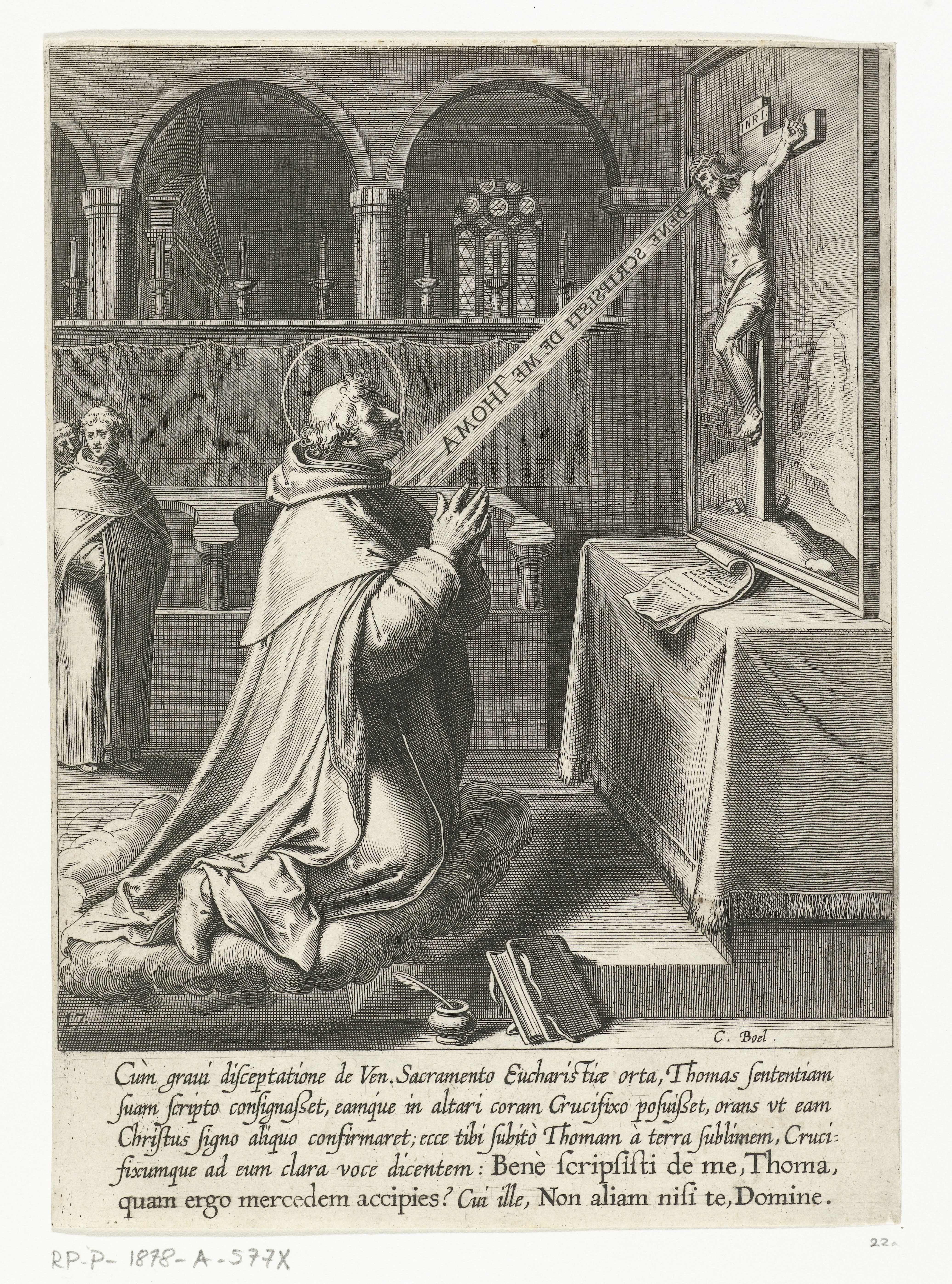 Heilige Thomas van Aquino in gesprek met een crucifix