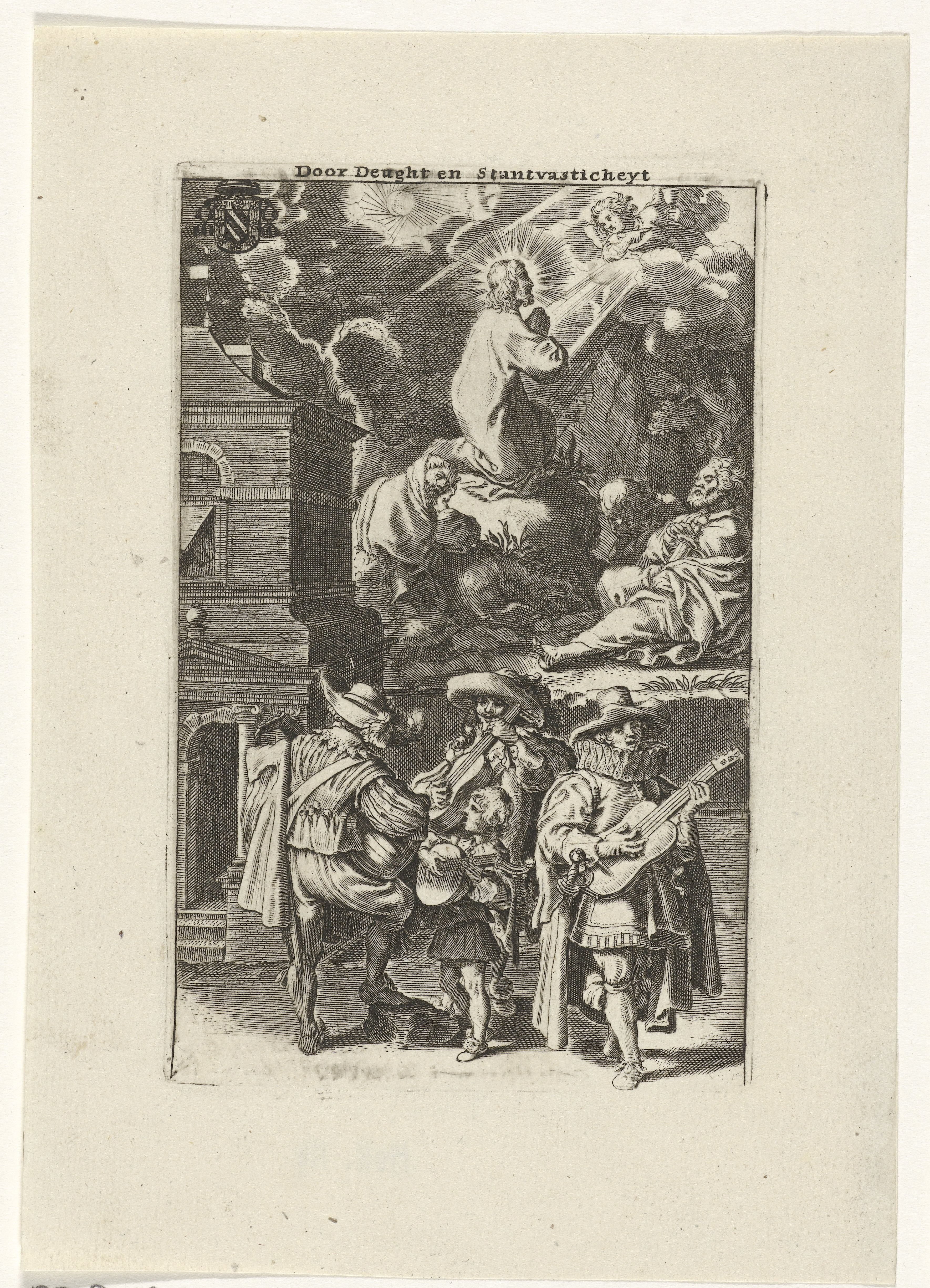 Christus in de hof van Getsemane en musicerende hovelingen