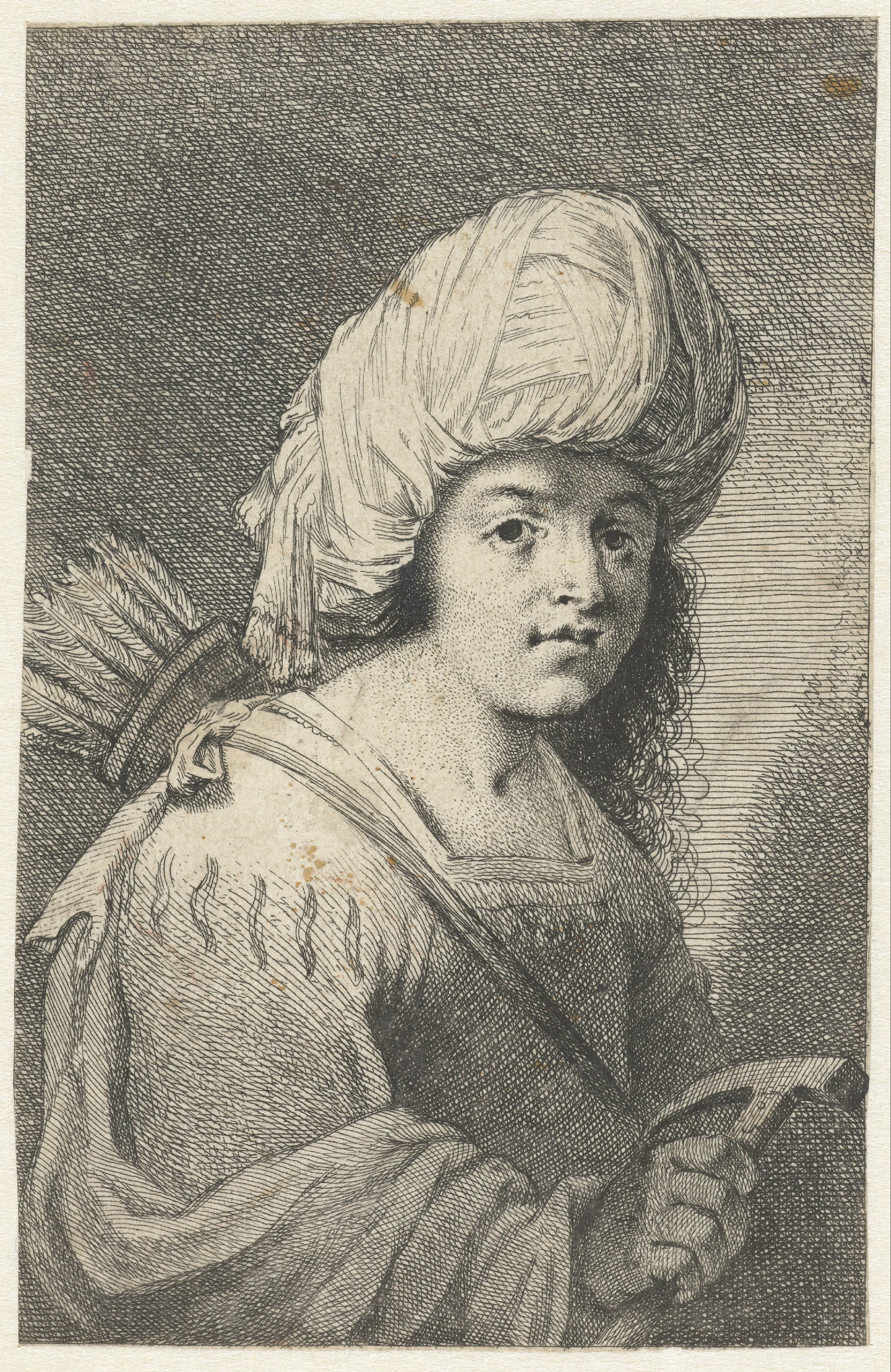 Portret van een jongen met tulband, pijlenkoker en hamer