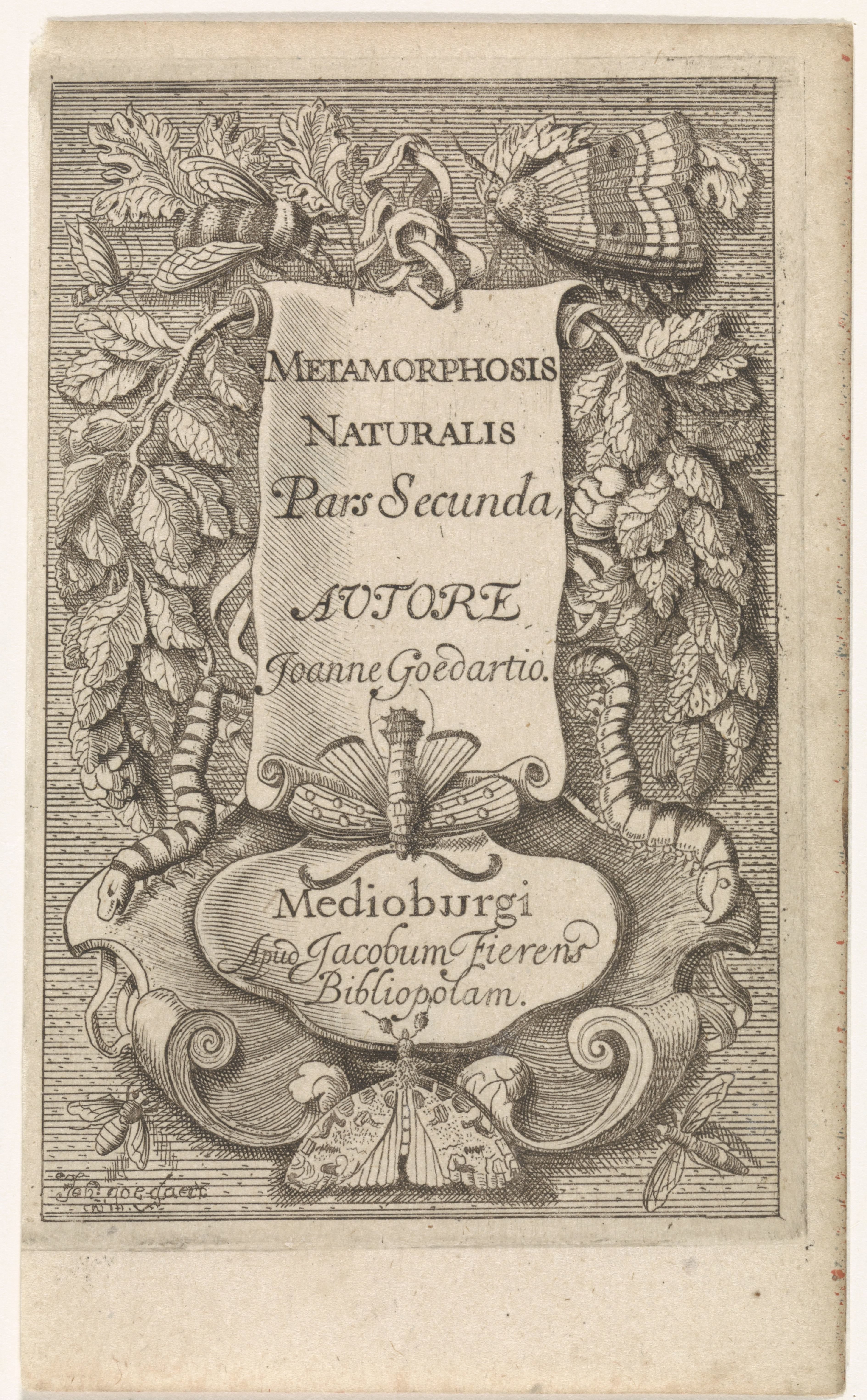 Titelpagina voor Johannes Goedaerts, "Metamorphosis Naturalis", 1667