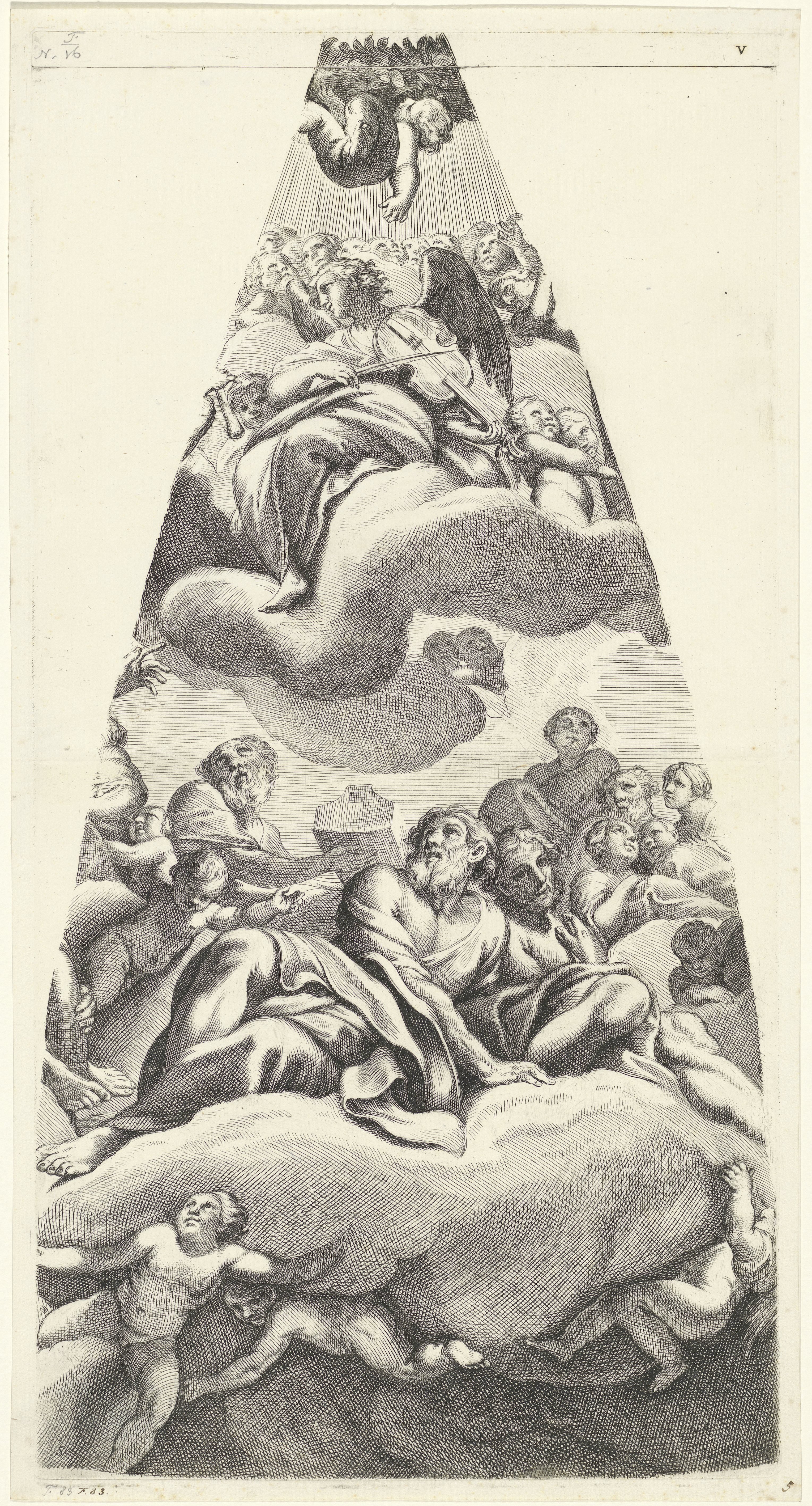 Noach en andere aartsvaderen gezeten op een wolk