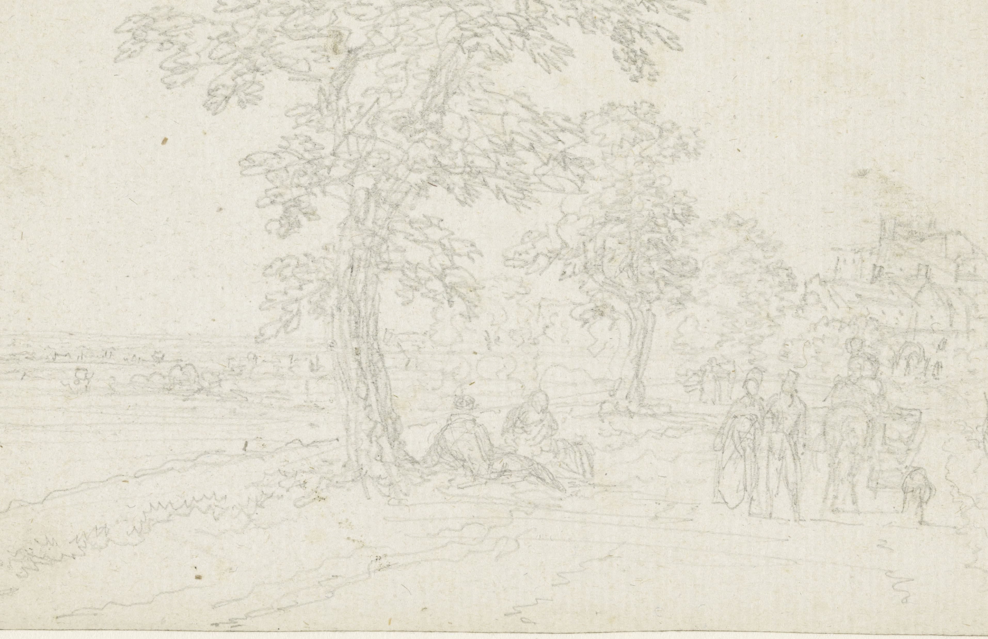 Wandelaars en een rustend paar op een landweg