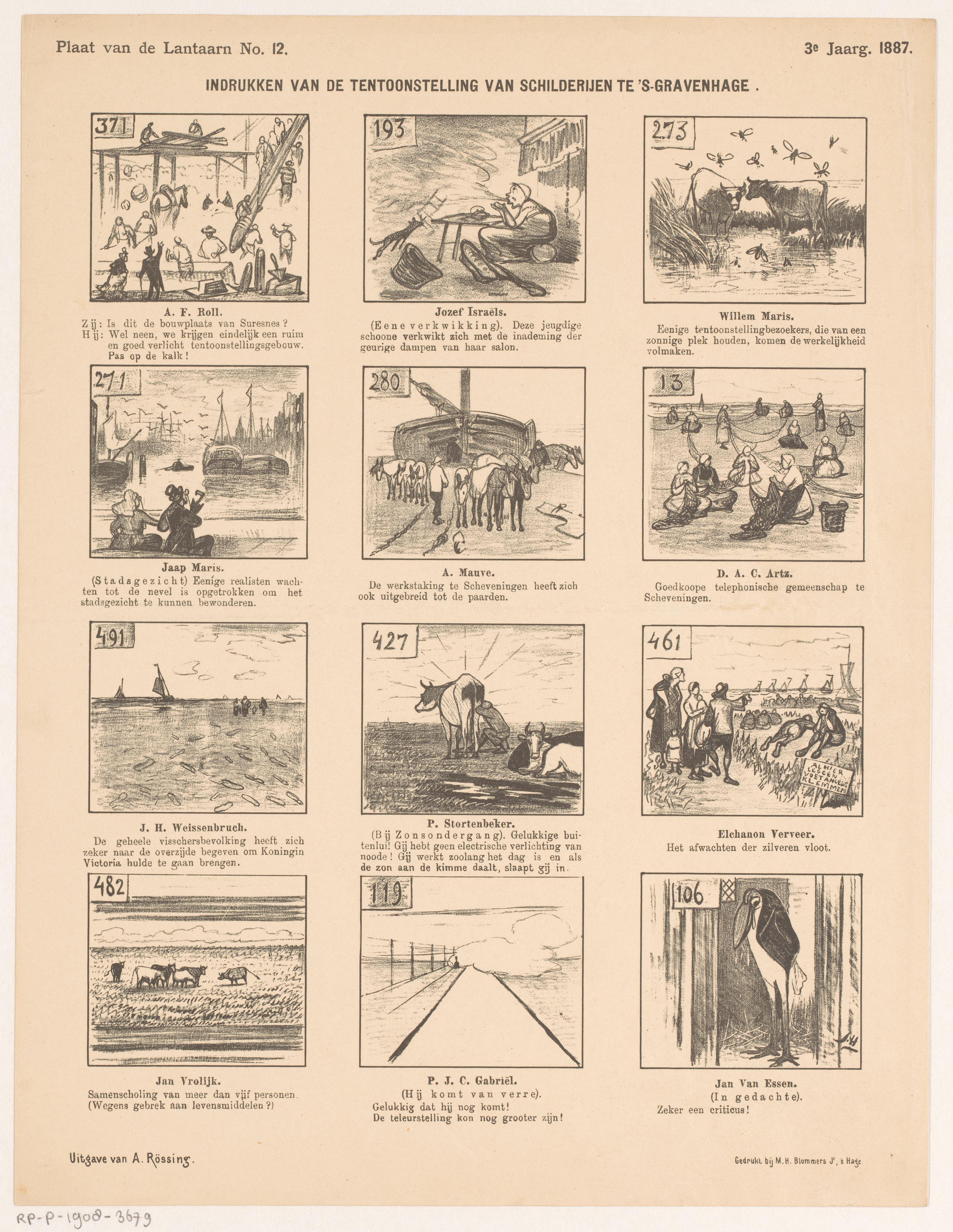 Spotprent over de schilderijen op de tentoonstelling van levende meesters in Den Haag in 1887