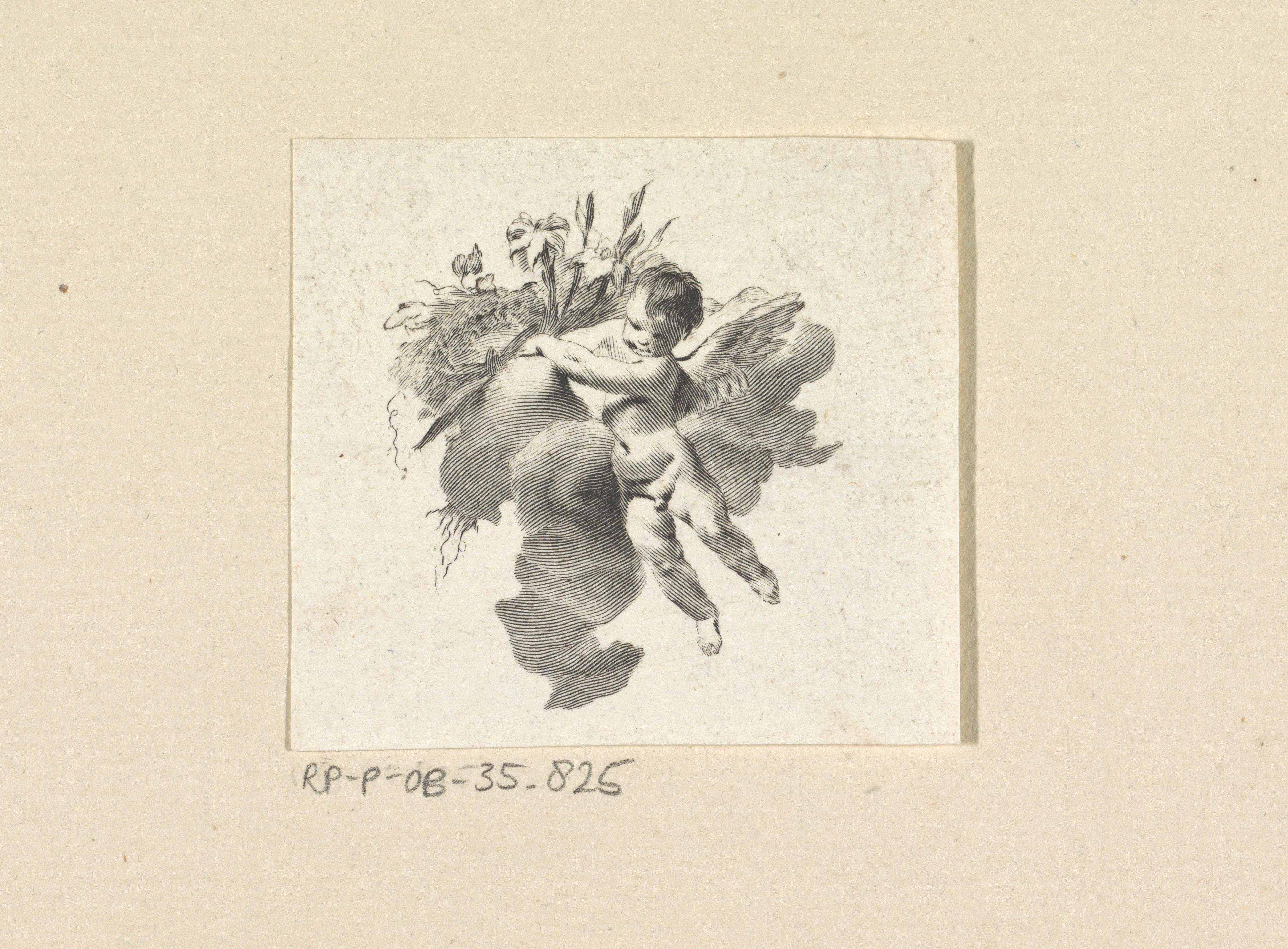 Hangende putto met bloemen